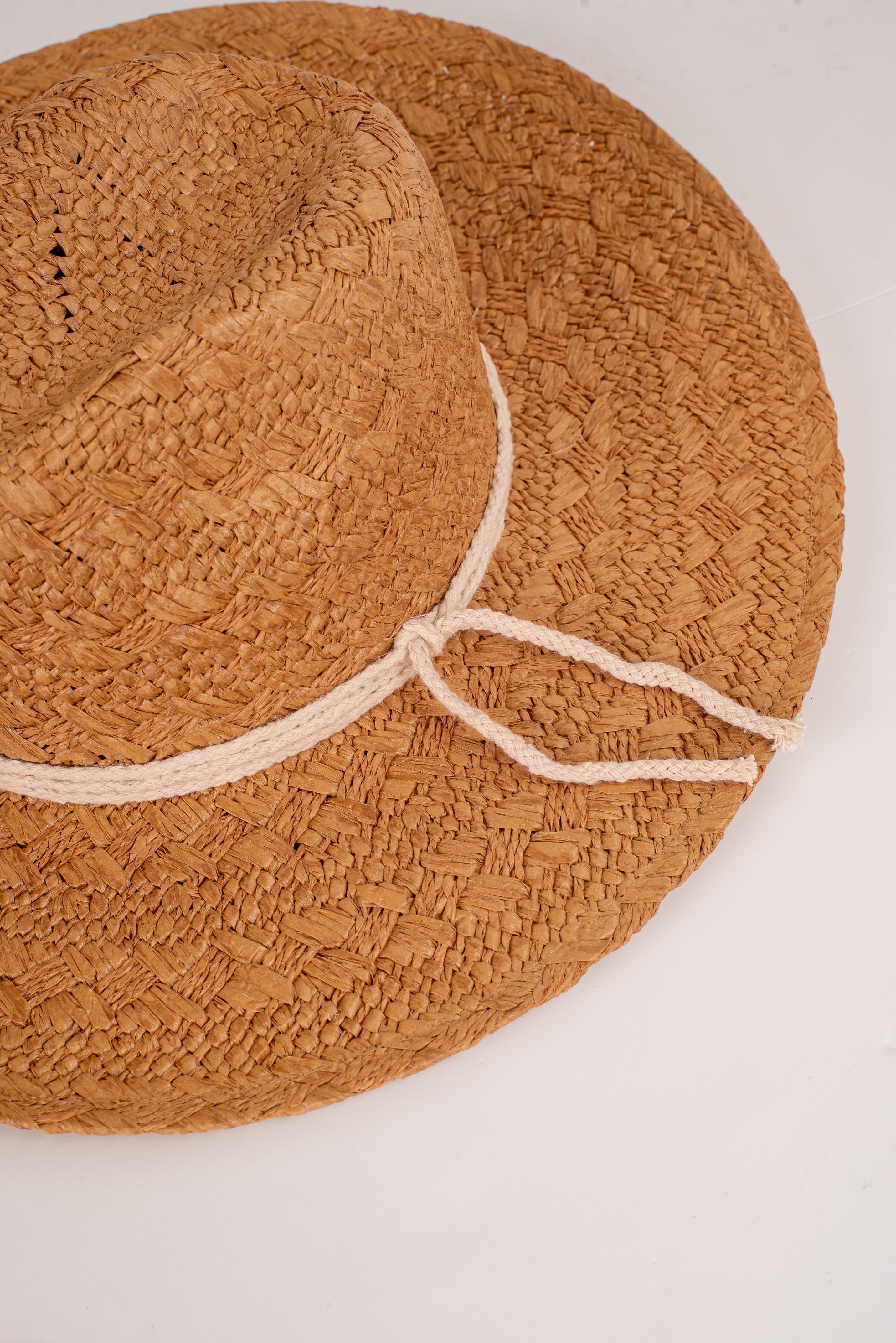 Beachside Charm Tan Straw Fedora Wide Brim Hat