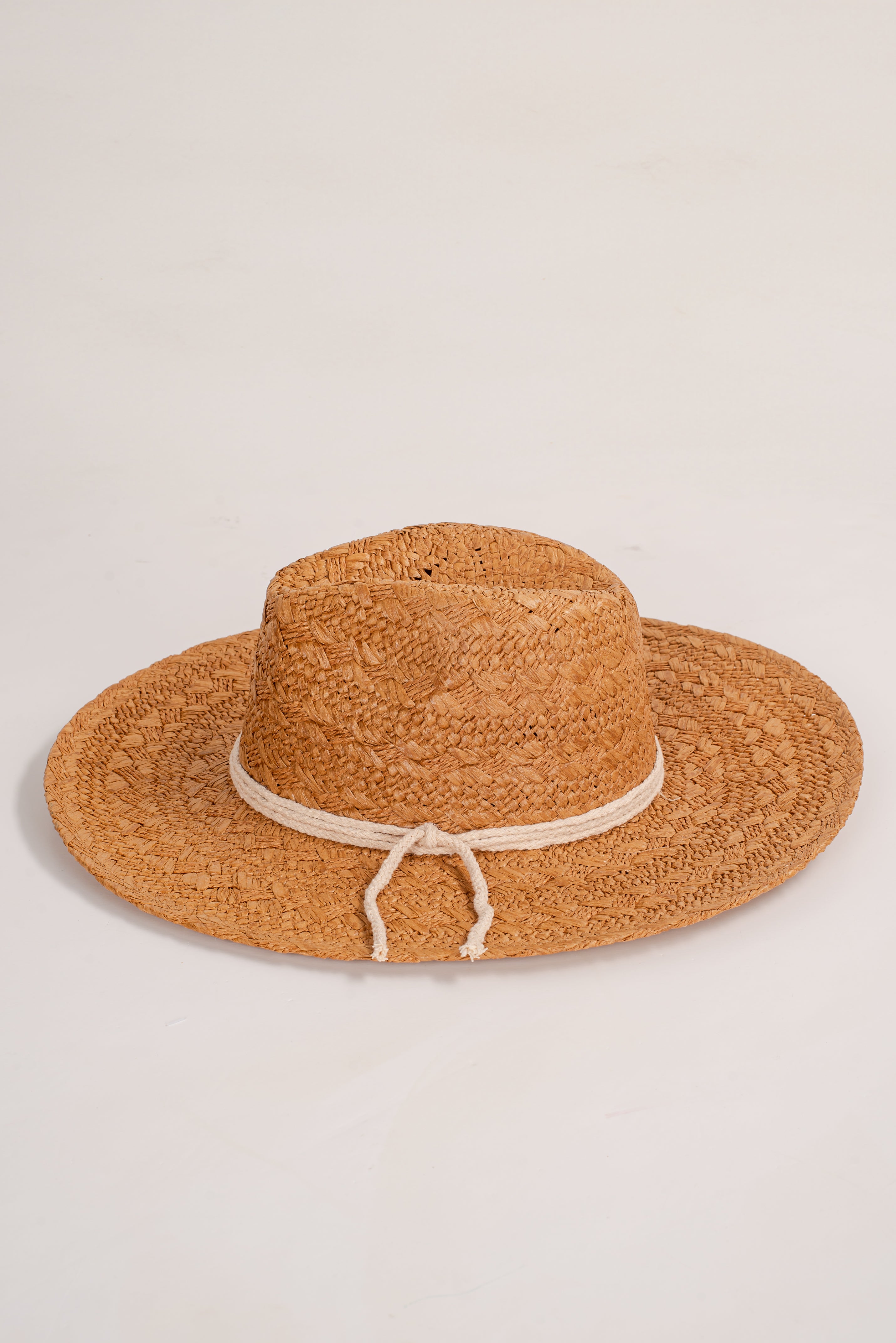 Beachside Charm Tan Straw Fedora Wide Brim Hat