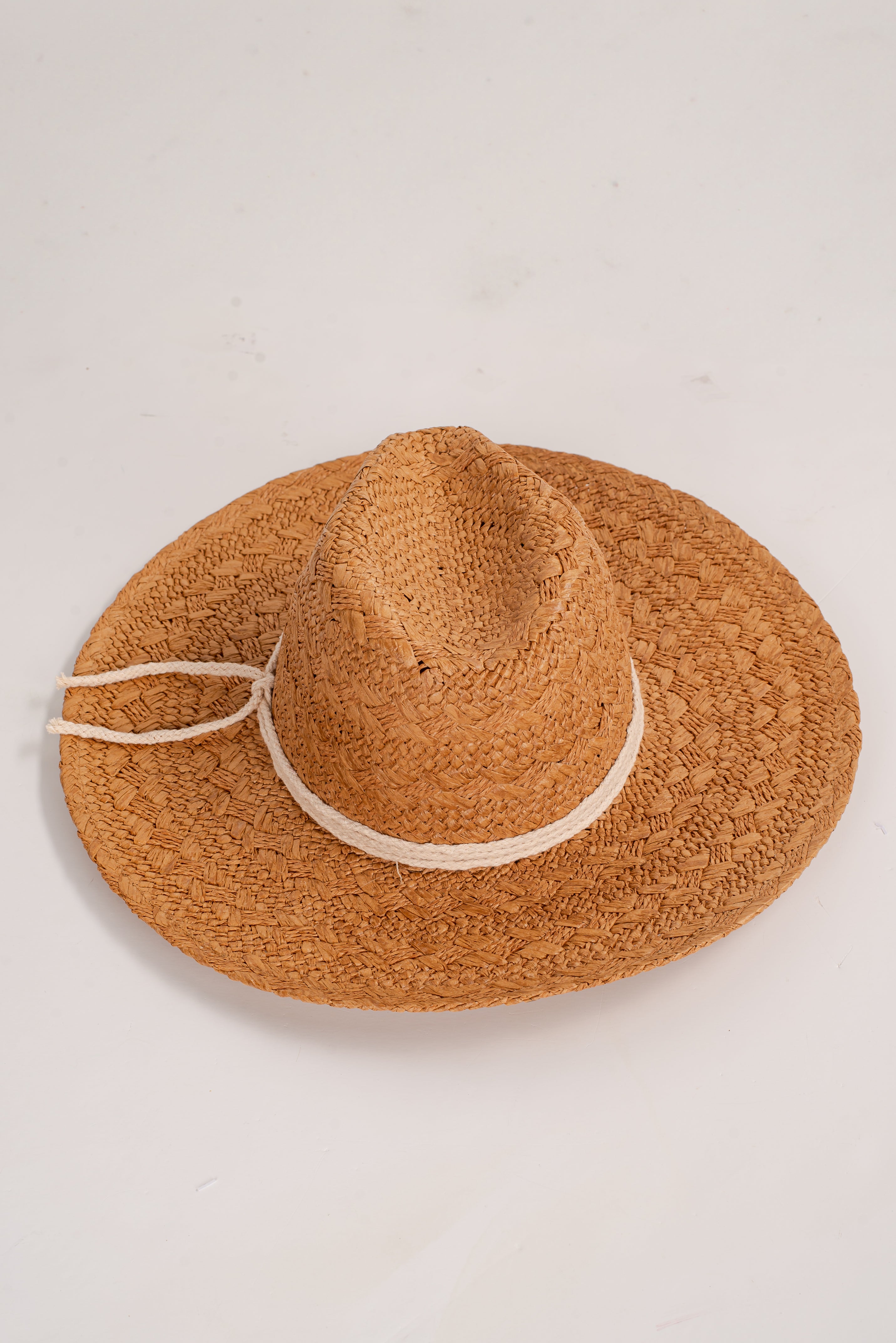 Beachside Charm Tan Straw Fedora Wide Brim Hat