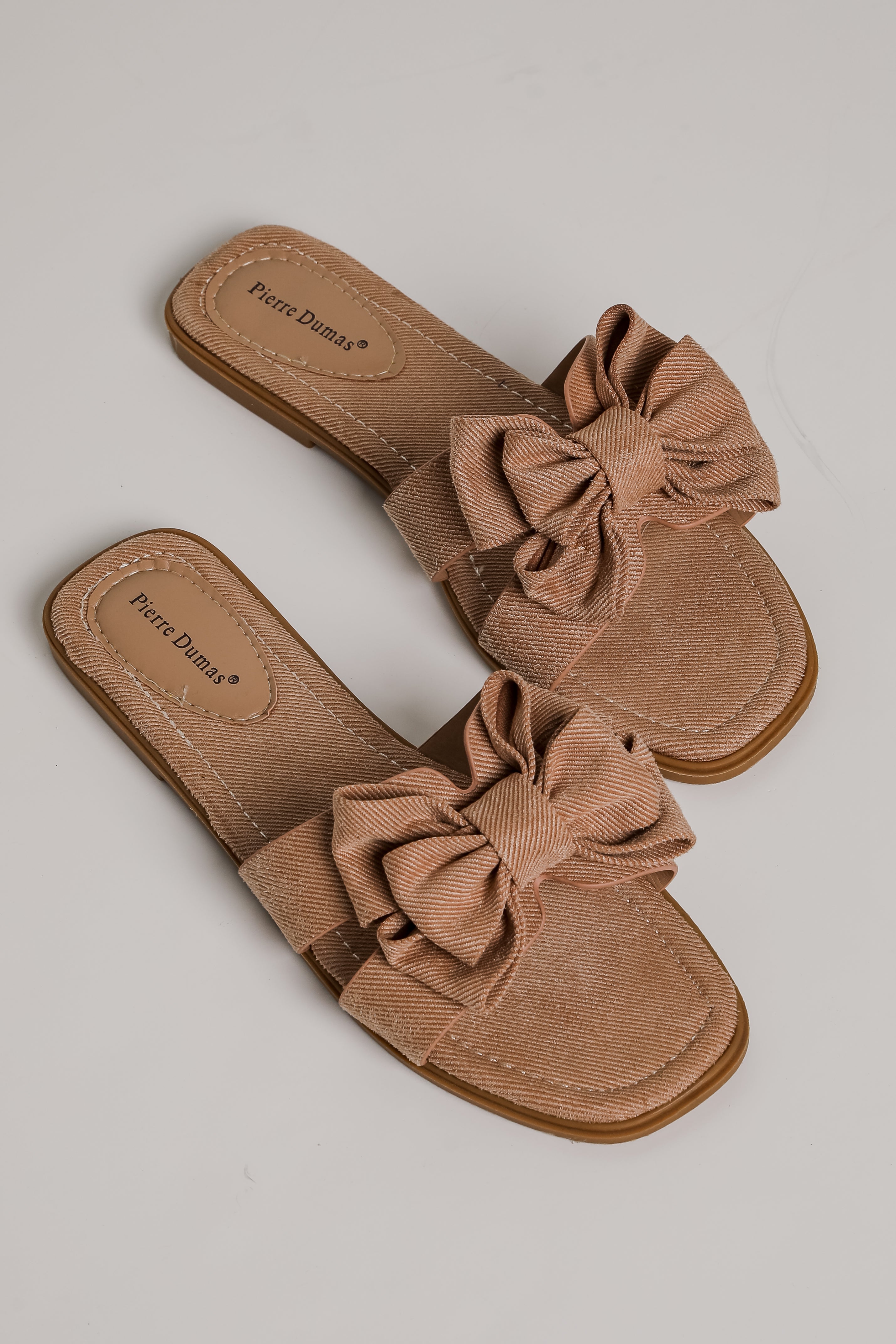 Find Your Pace Taupe Bow Slide Sandals