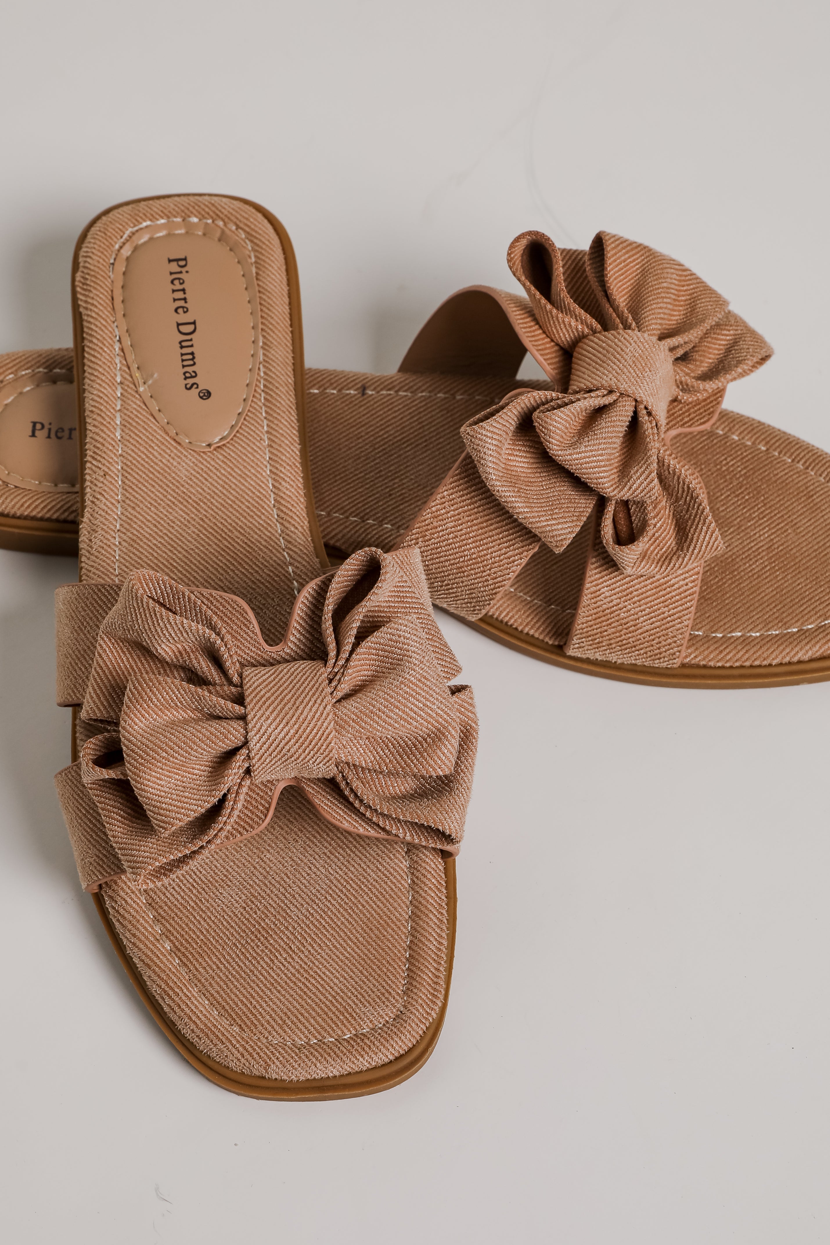 Find Your Pace Taupe Bow Slide Sandals