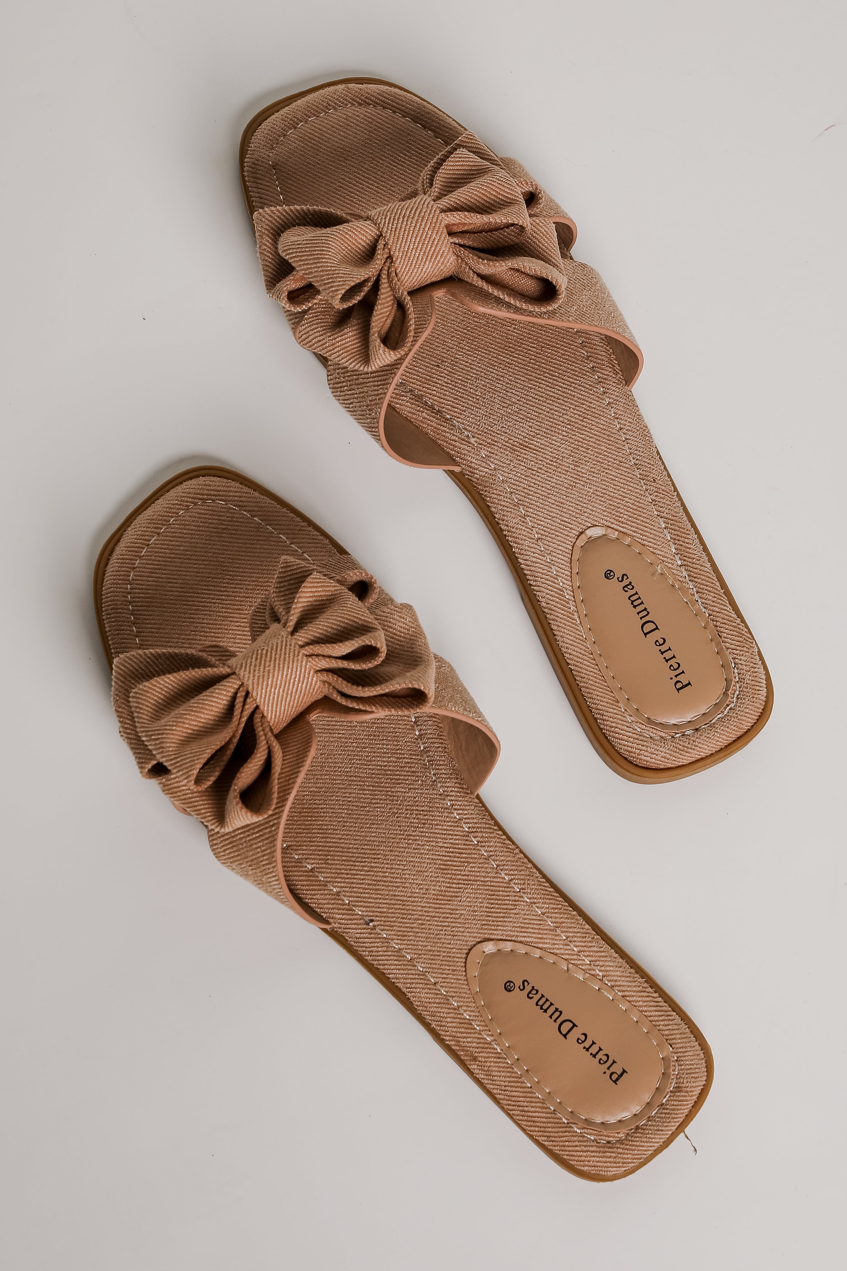 Find Your Pace Taupe Bow Slide Sandals