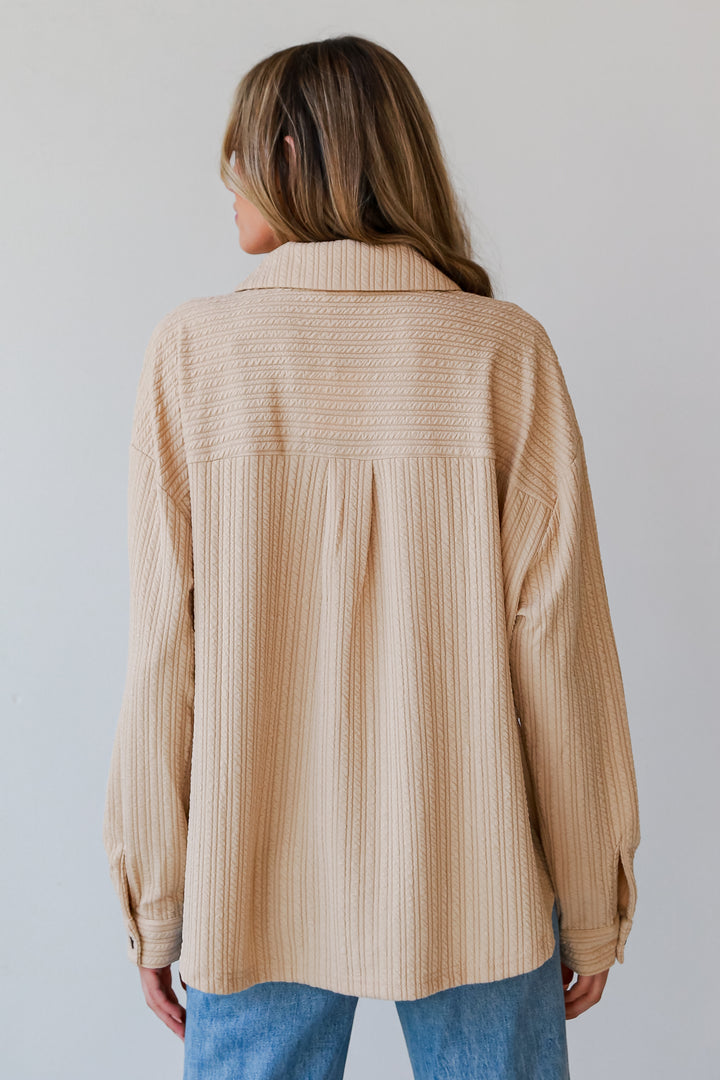 cute Taupe Ribbed Knit Button-Up Top