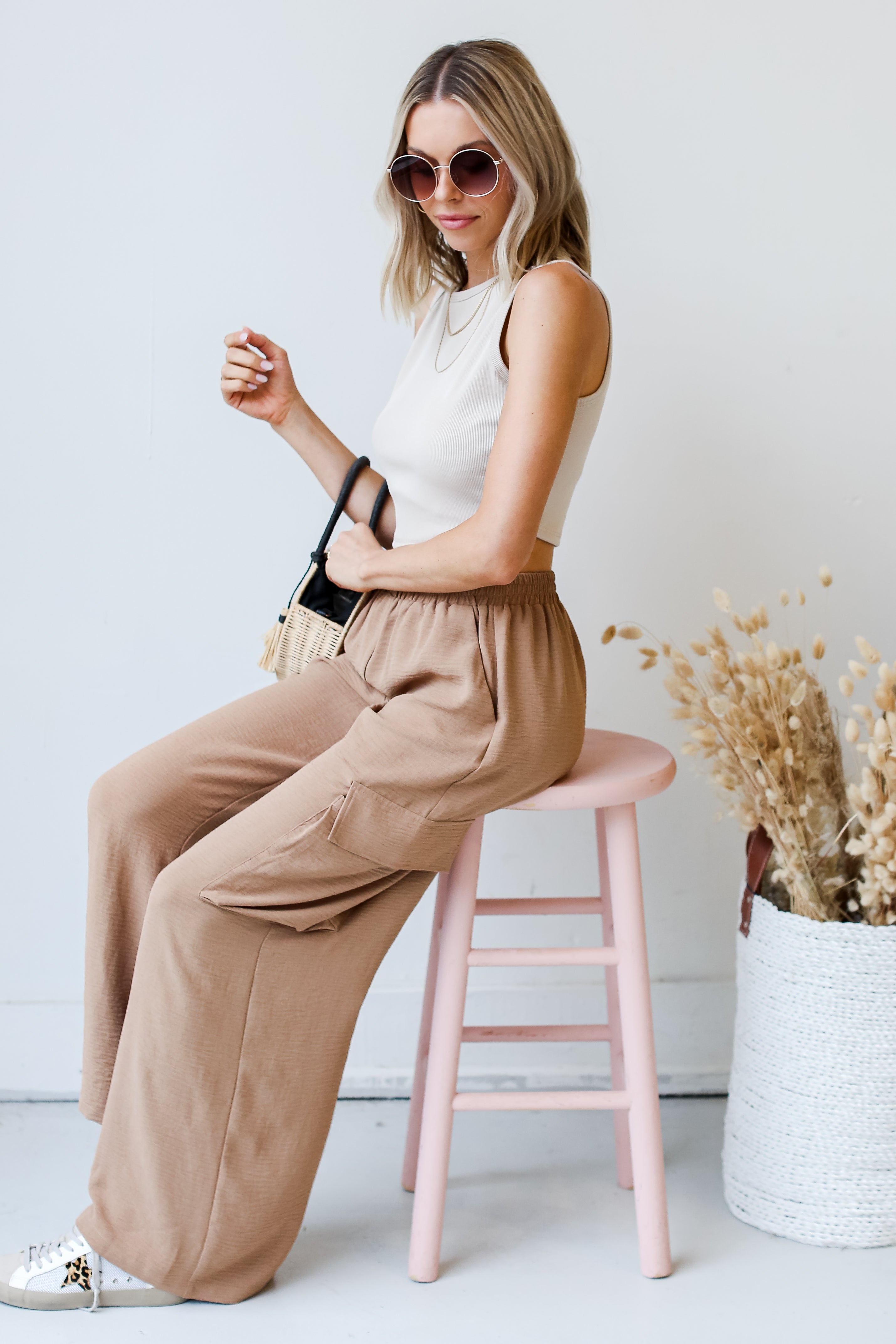 Cargo Wide Leg Pants side view sitting down