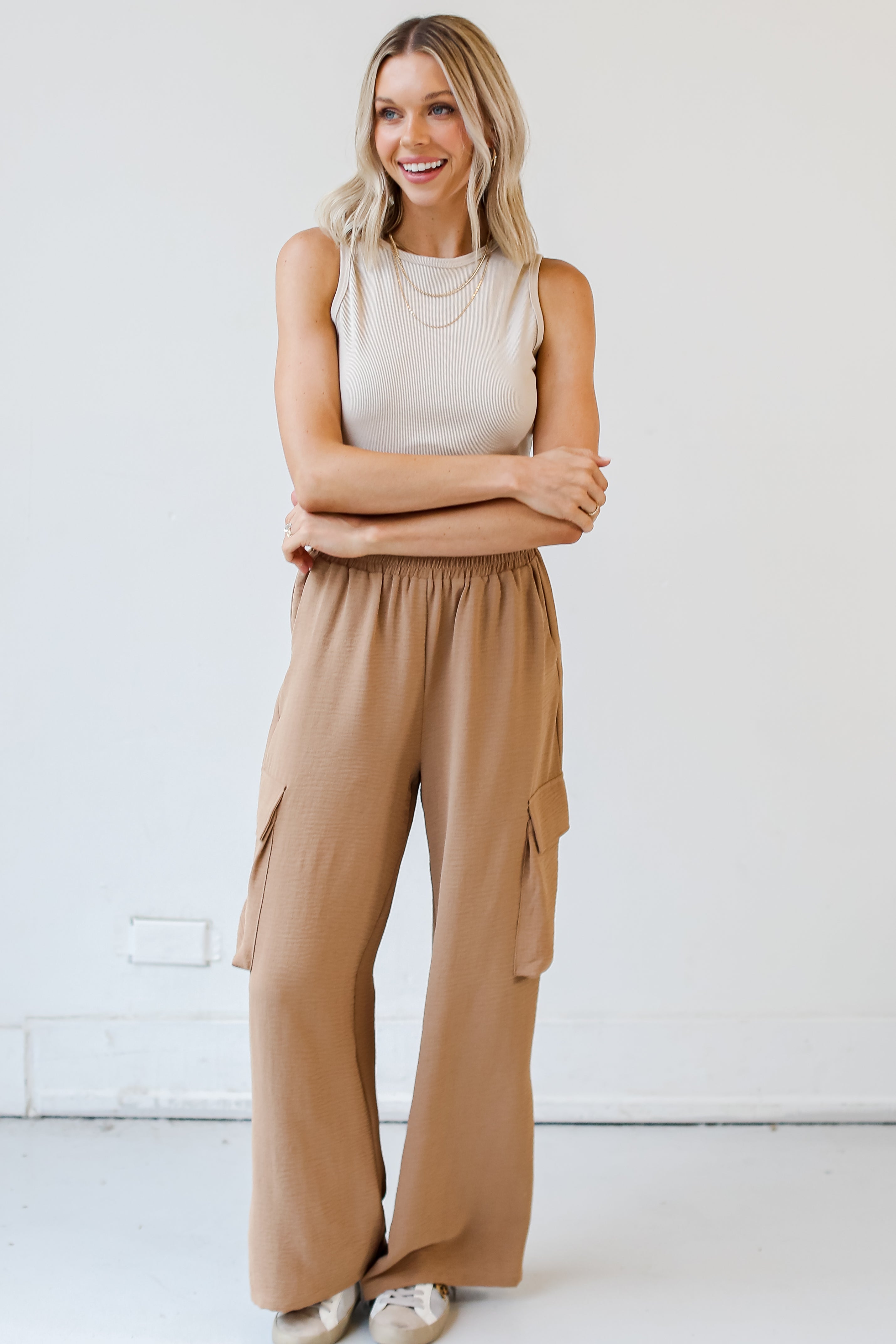 Cargo Wide Leg Pants front view on model