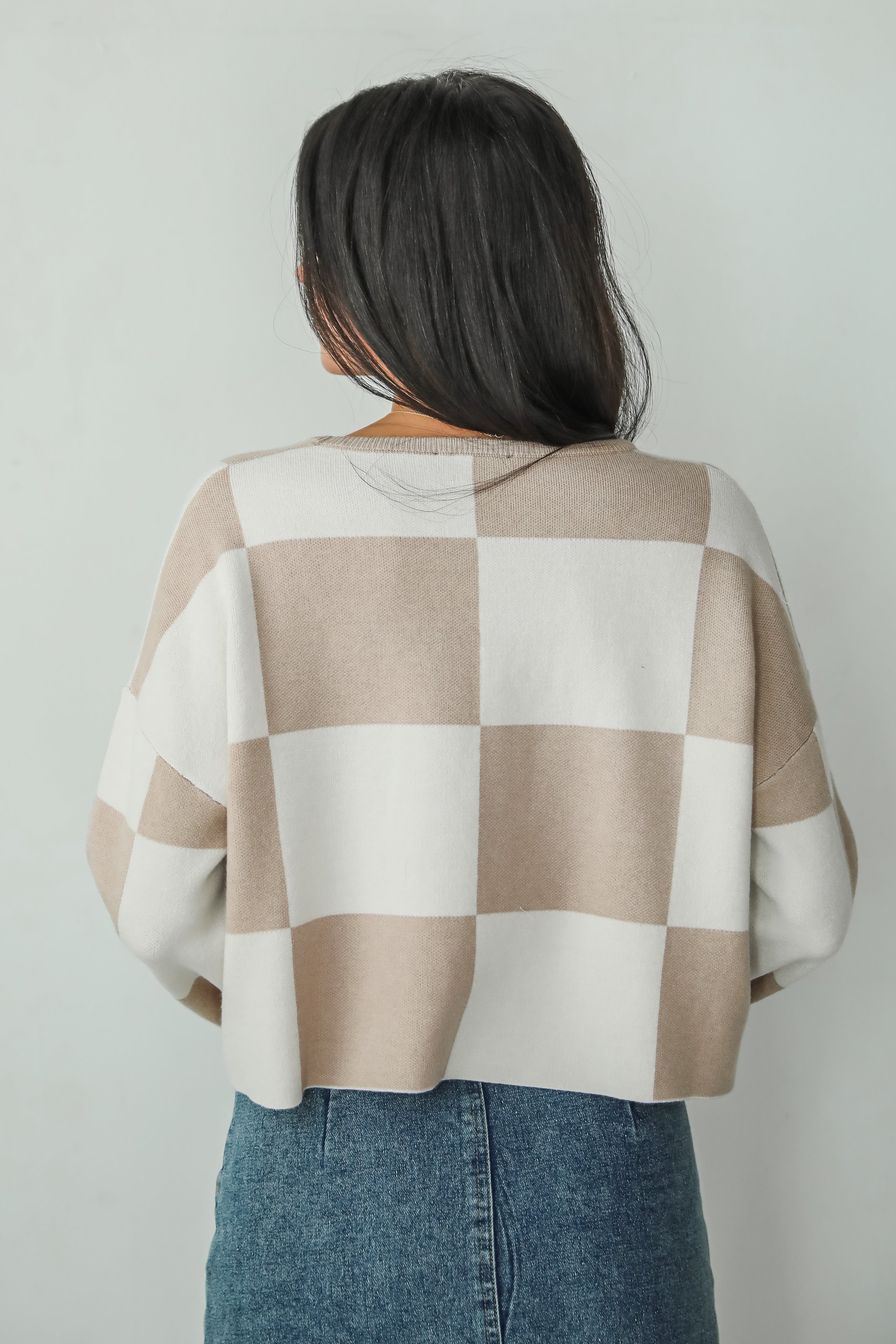 Perfect Classic Taupe Checkered Cropped Sweater