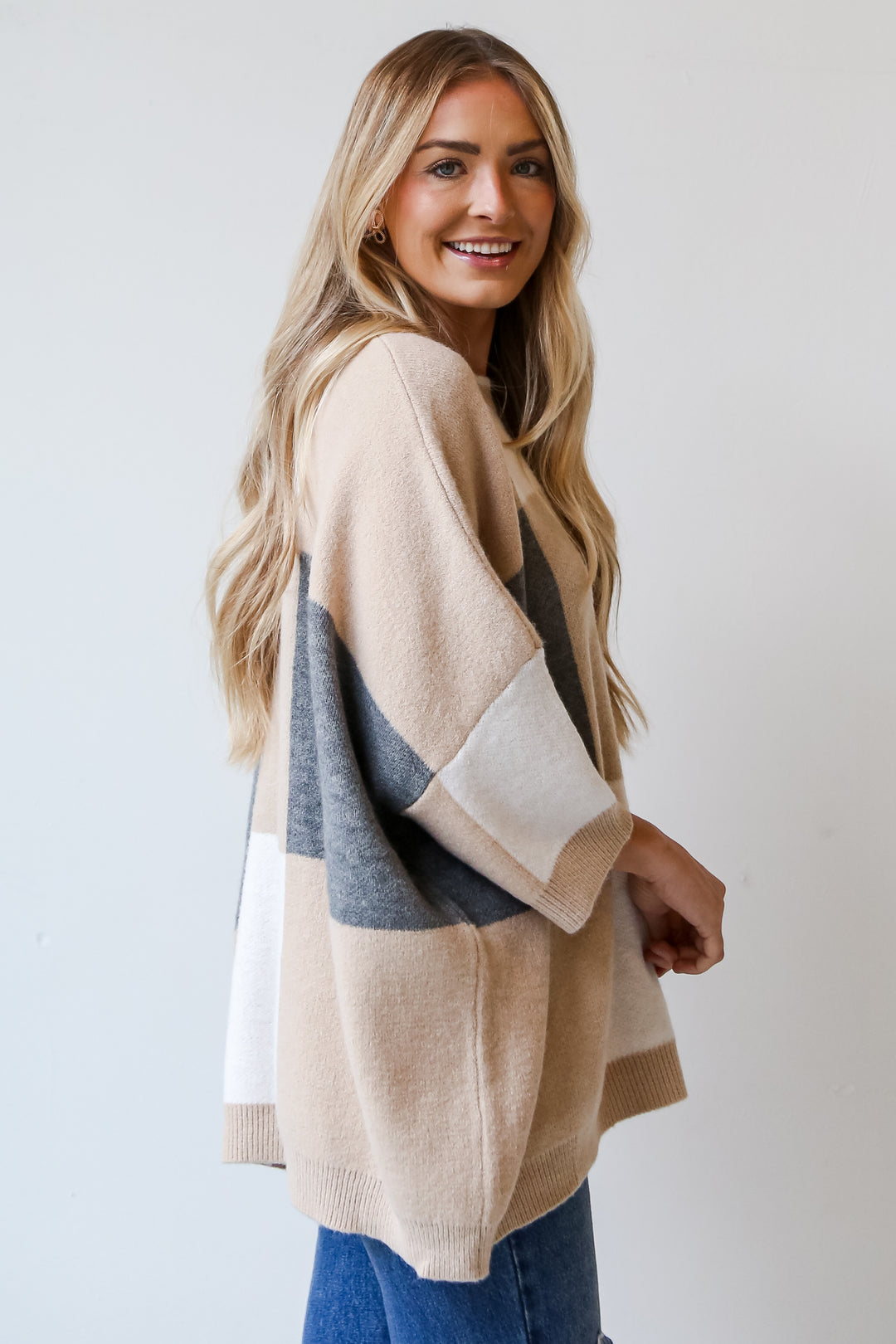 Ivory Color Block Oversized Sweater for women