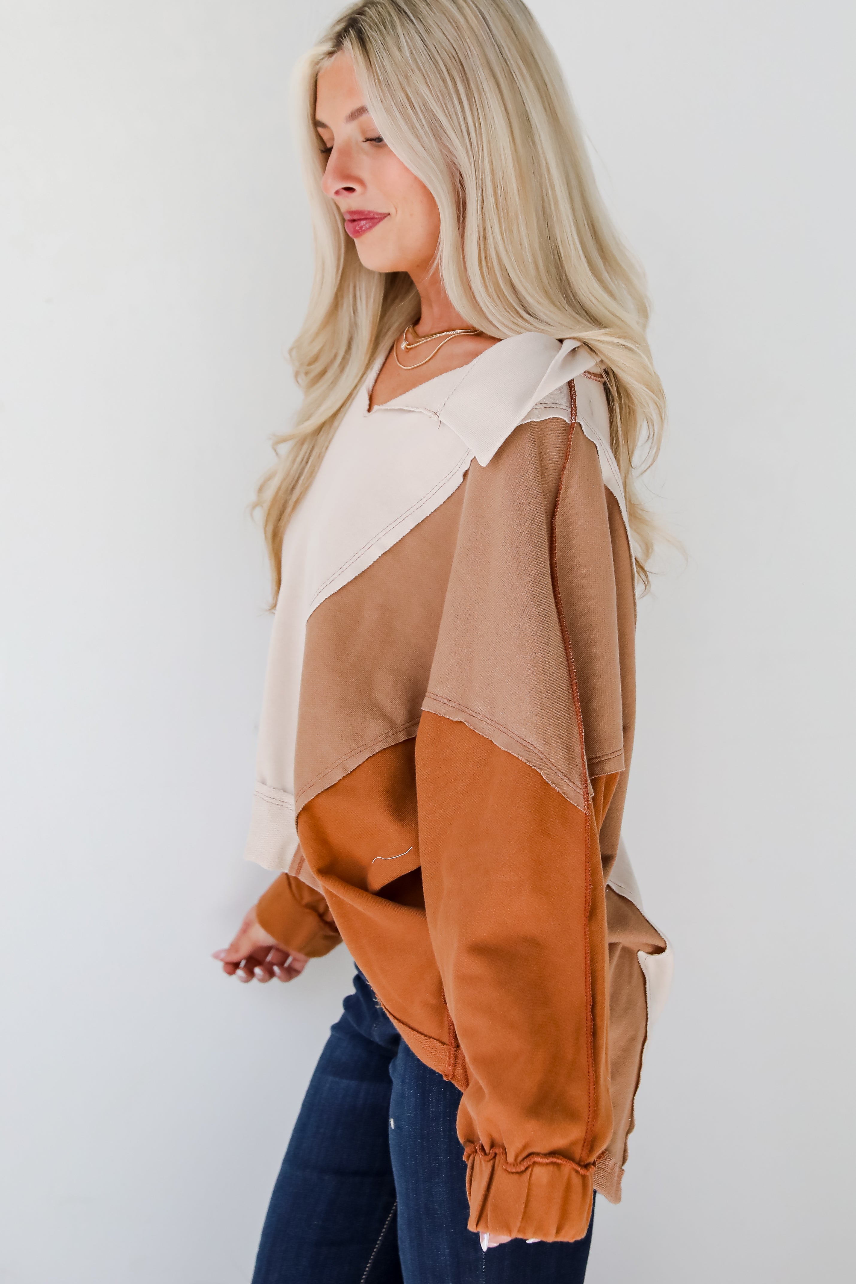 Casual Favorite Color Block Collared Top