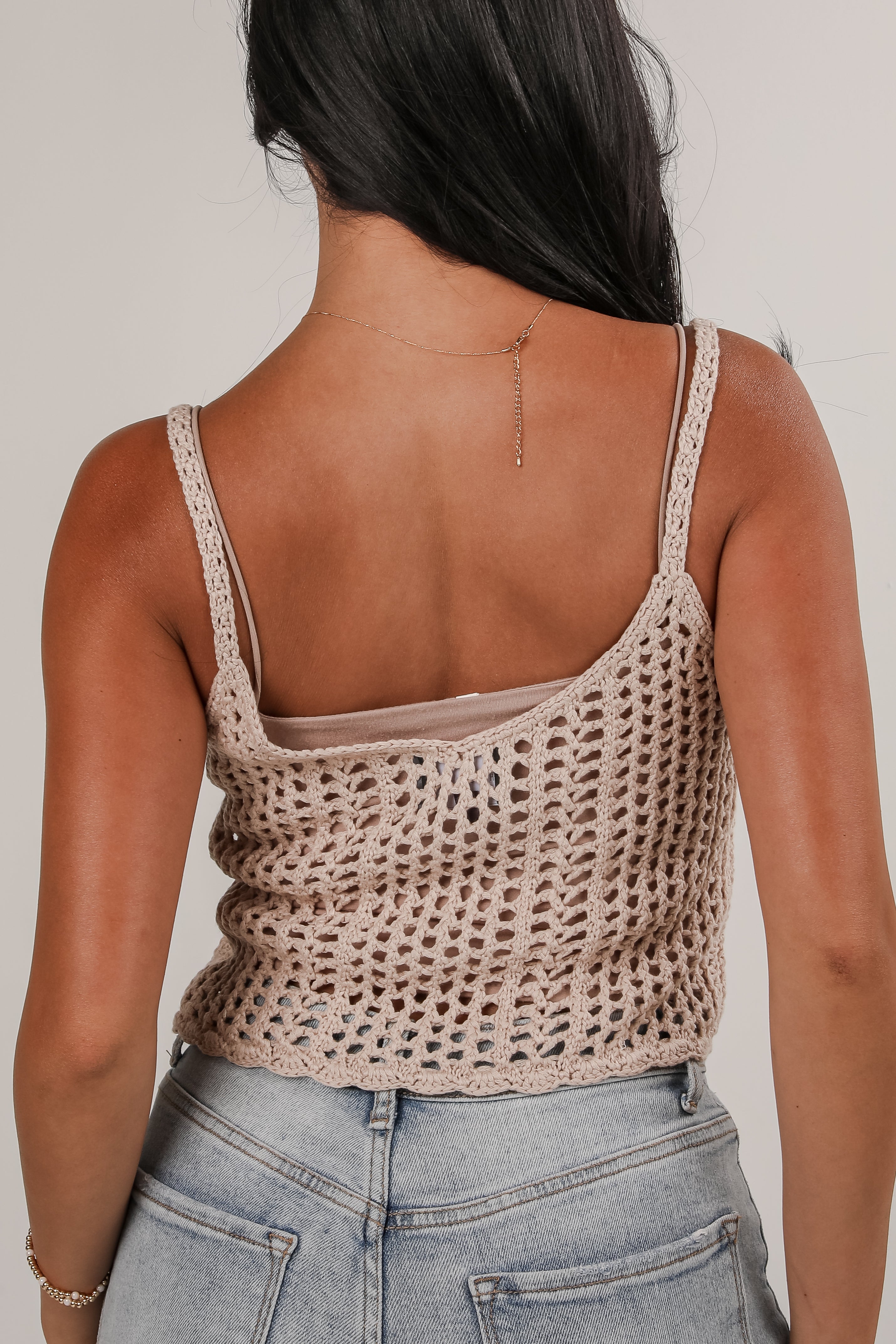 Coastal Sands Taupe Crochet Cropped Tank
