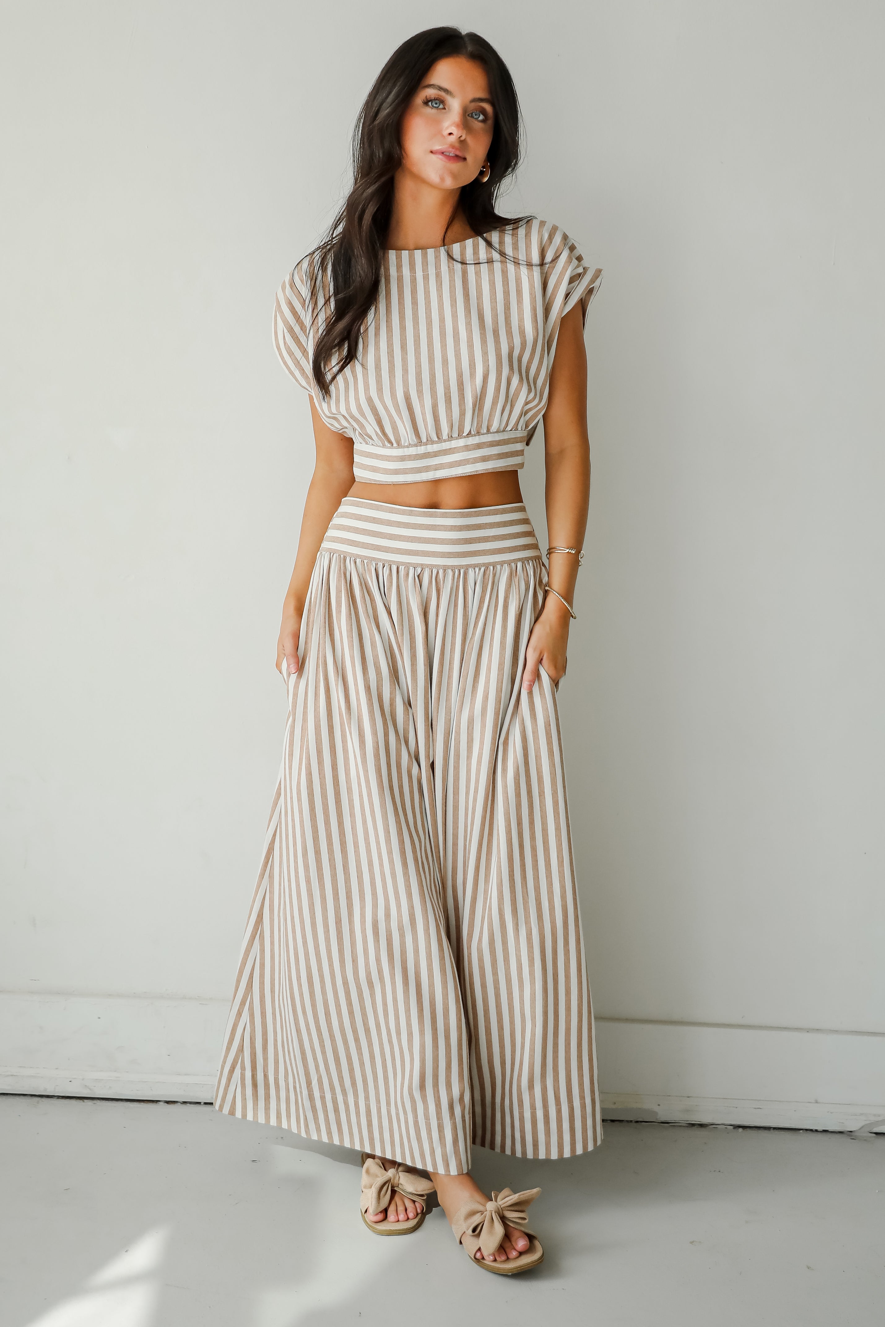 Trendy Match Taupe Striped Crop Top