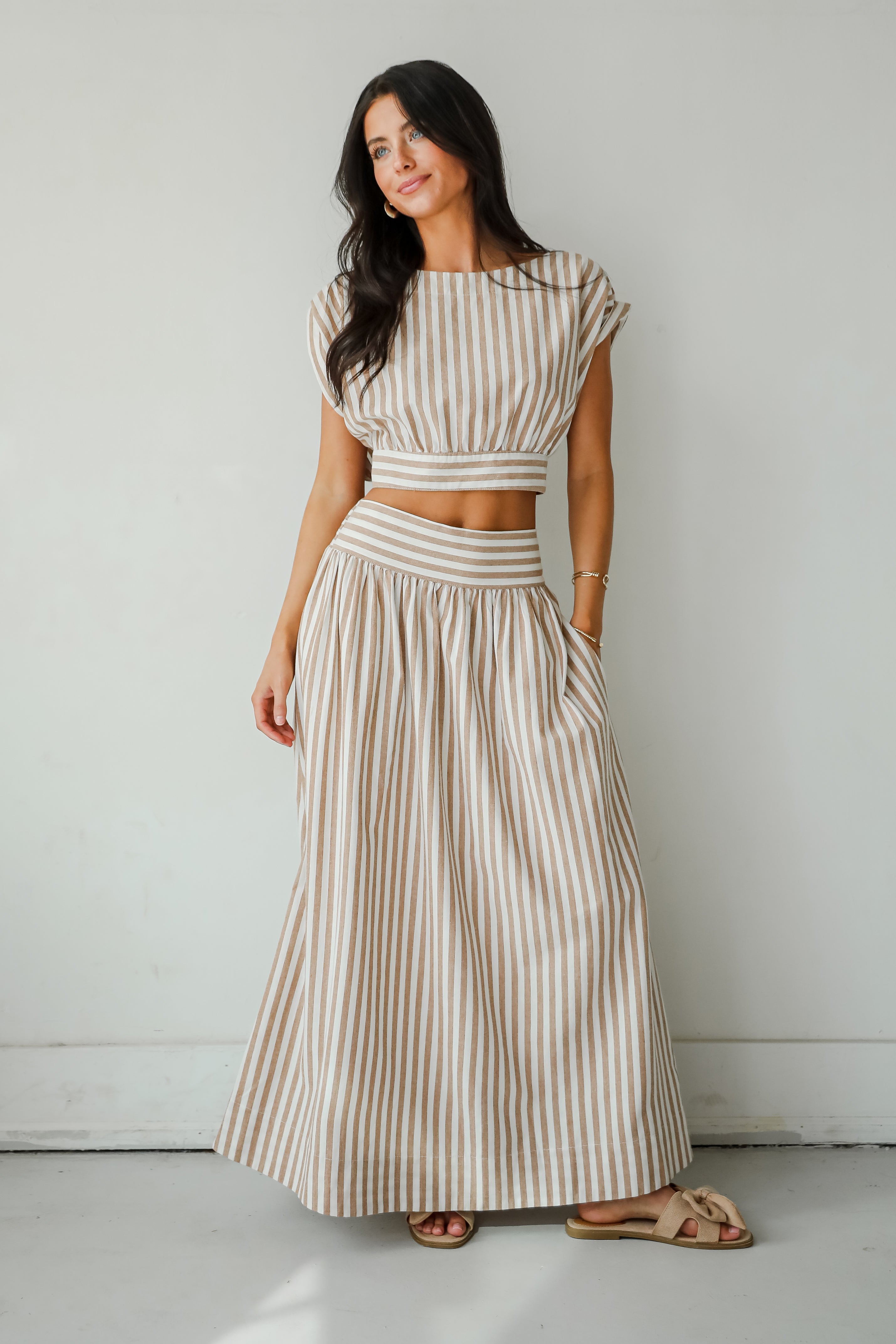 Trendy Match Taupe Striped Crop Top