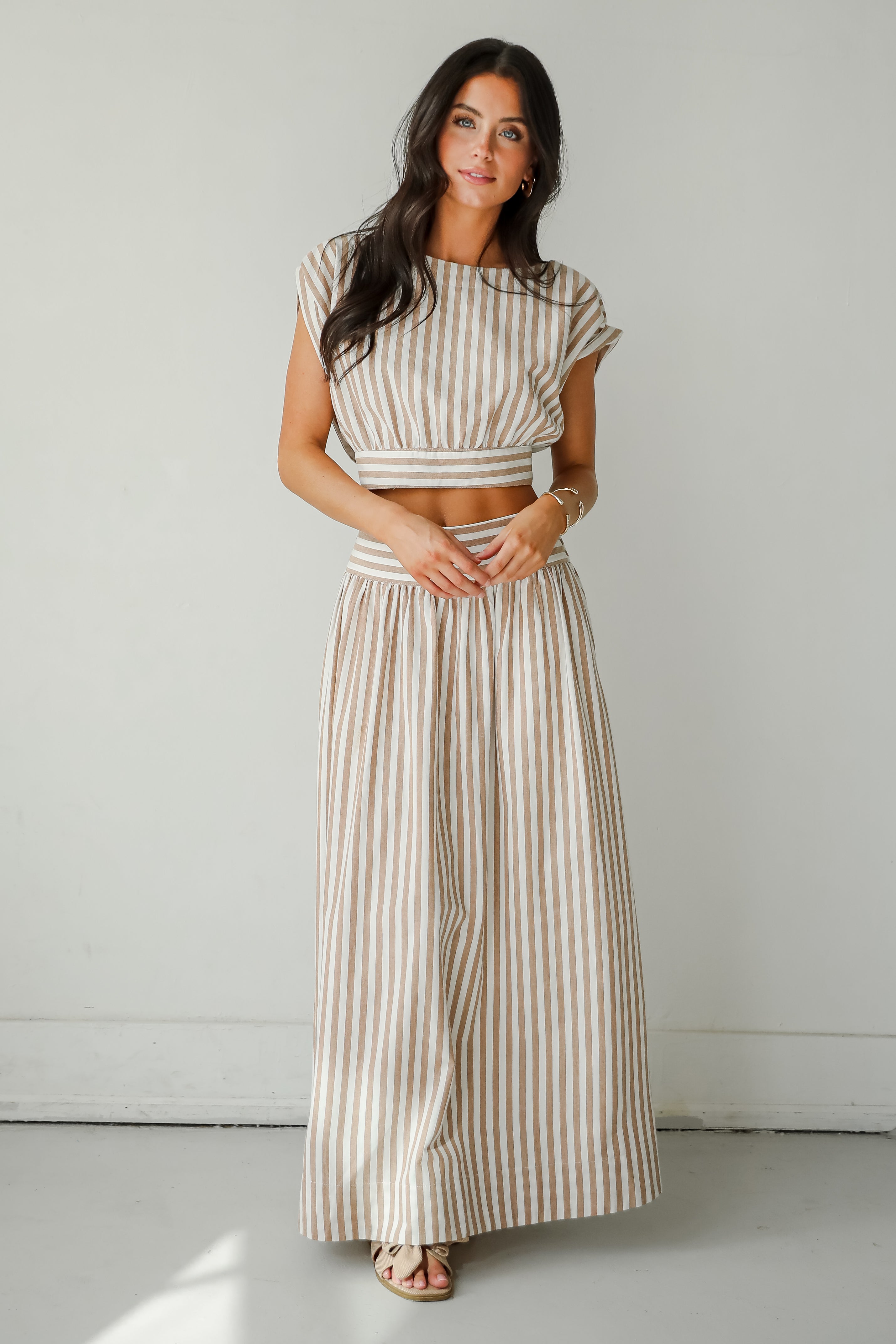 Trendy Match Taupe Striped Crop Top