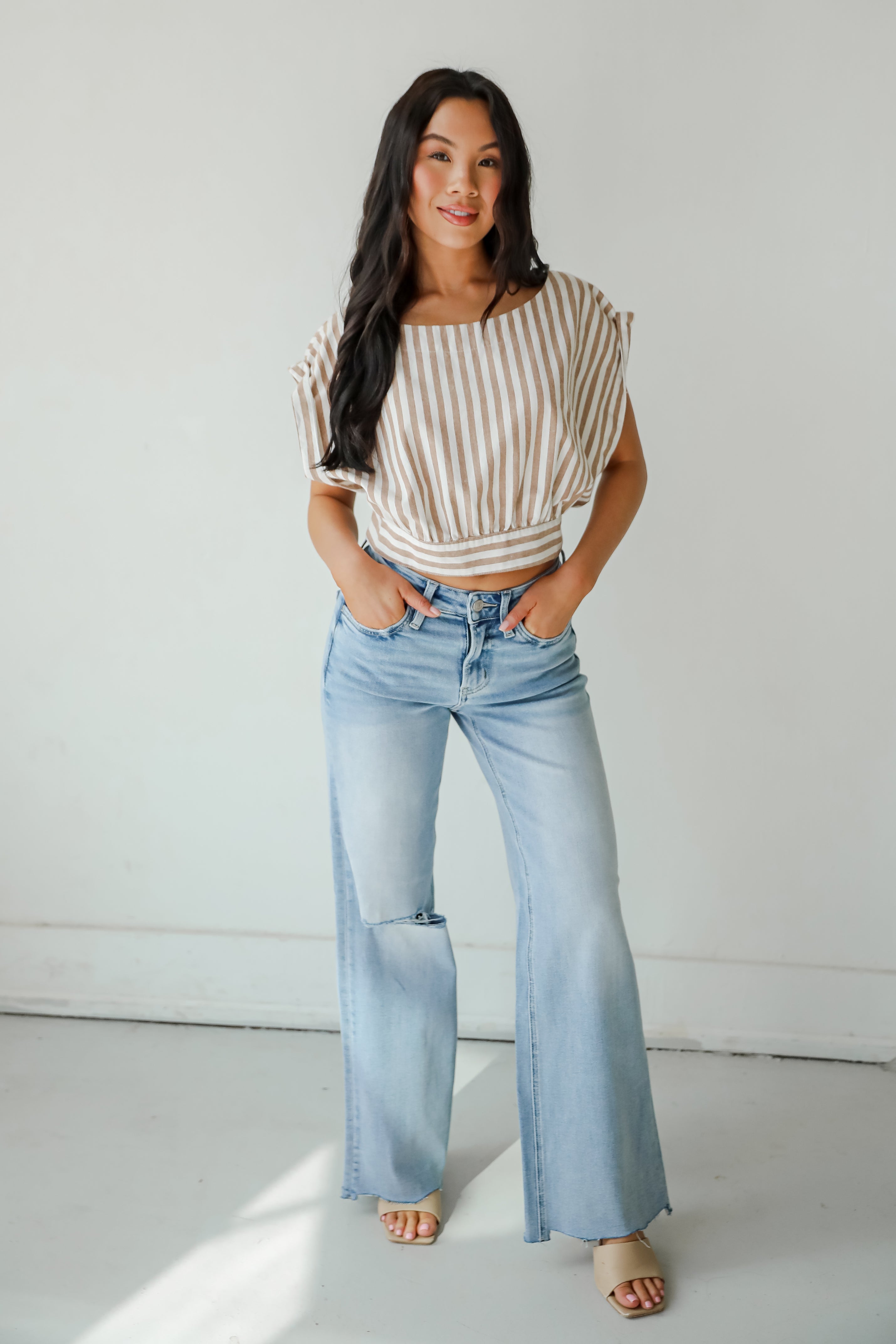 Trendy Match Taupe Striped Crop Top