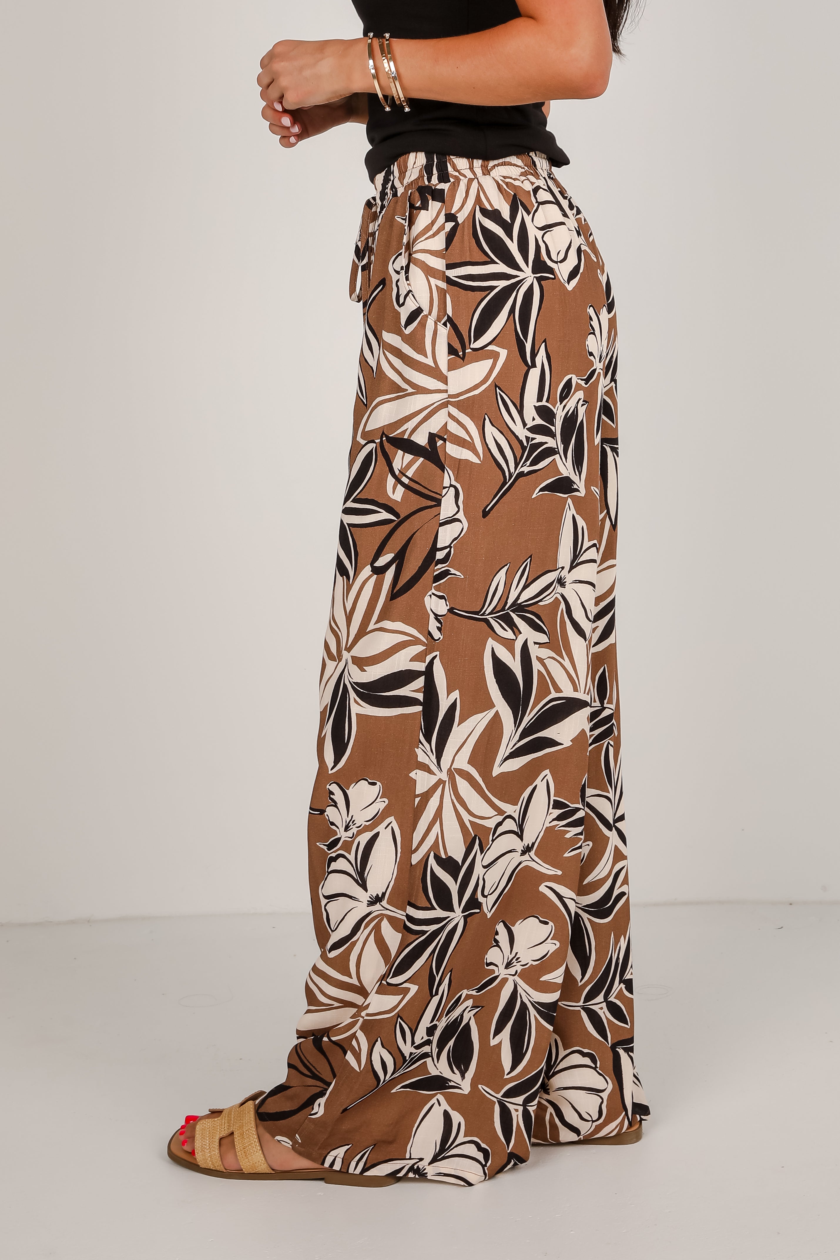 Spend Some Time Taupe Floral Wide Leg Pants