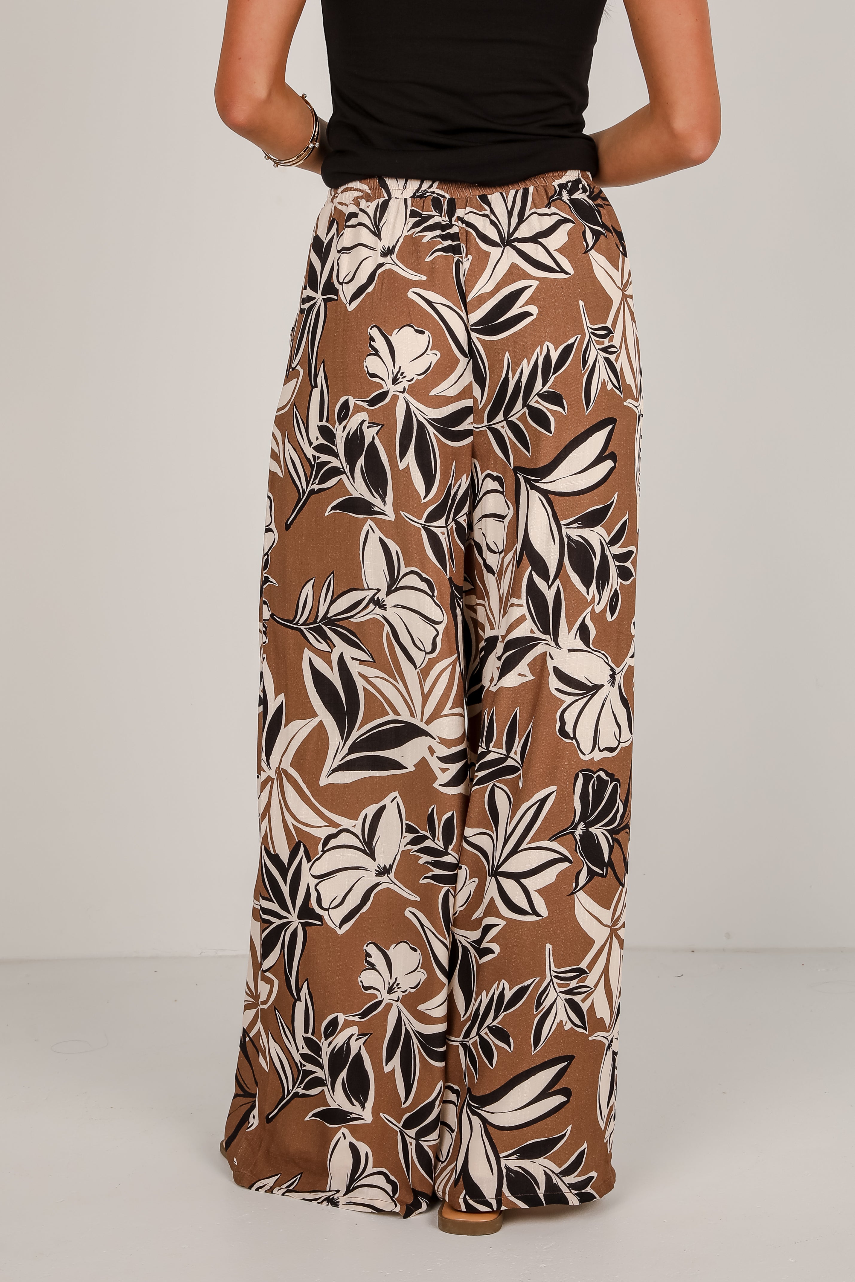 Spend Some Time Taupe Floral Wide Leg Pants
