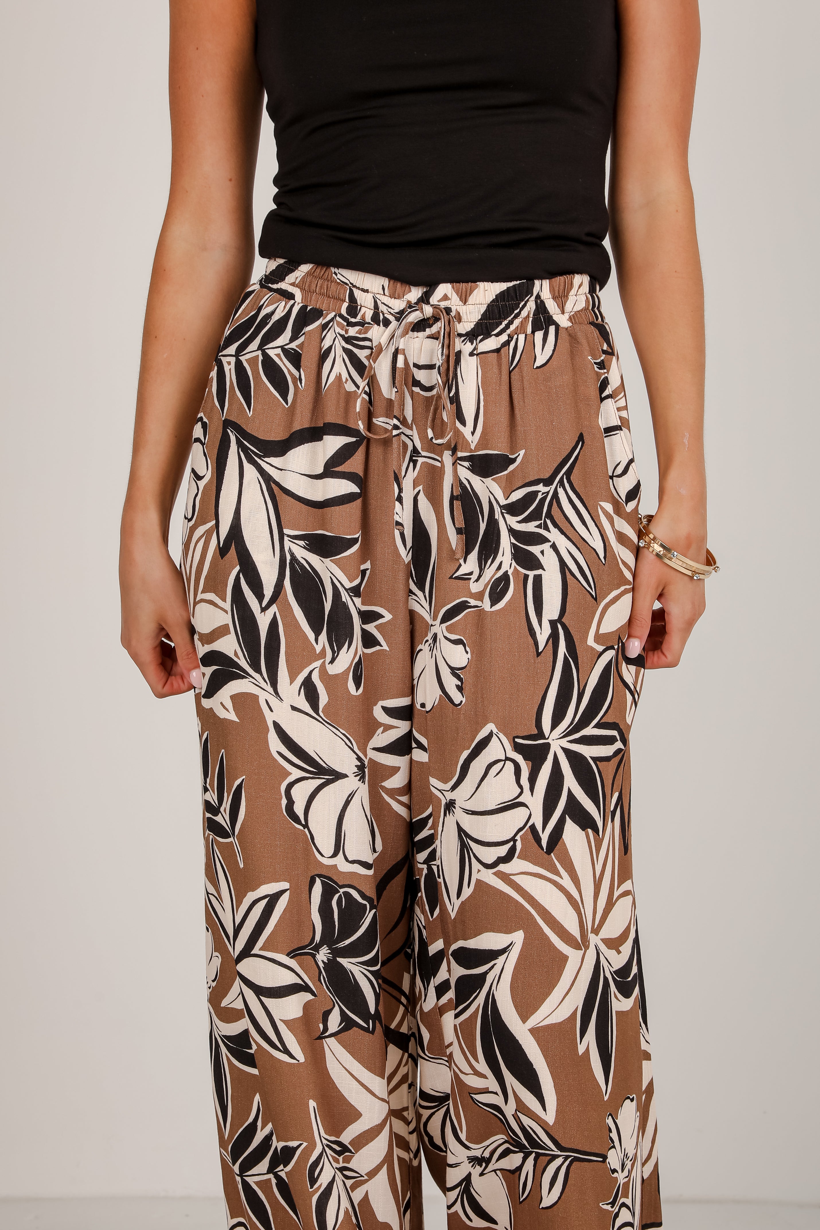 Spend Some Time Taupe Floral Wide Leg Pants