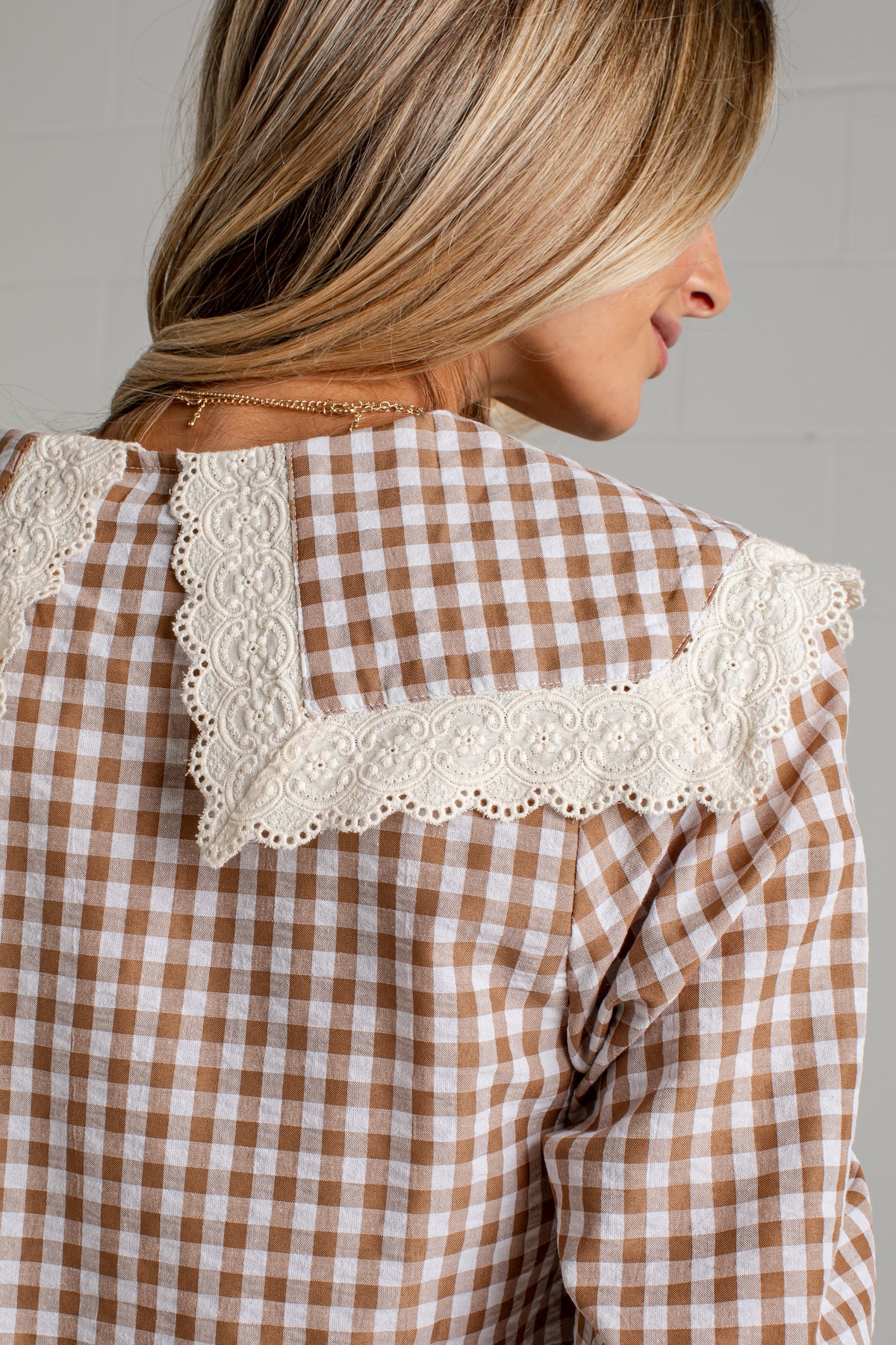 Cottage Calling Gingham Taupe Collar Blouse