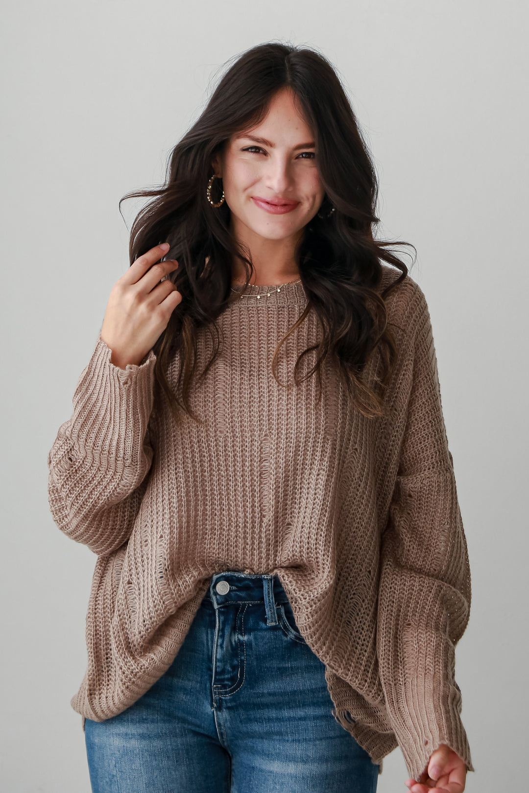 Taupe Oversized Sweater on model