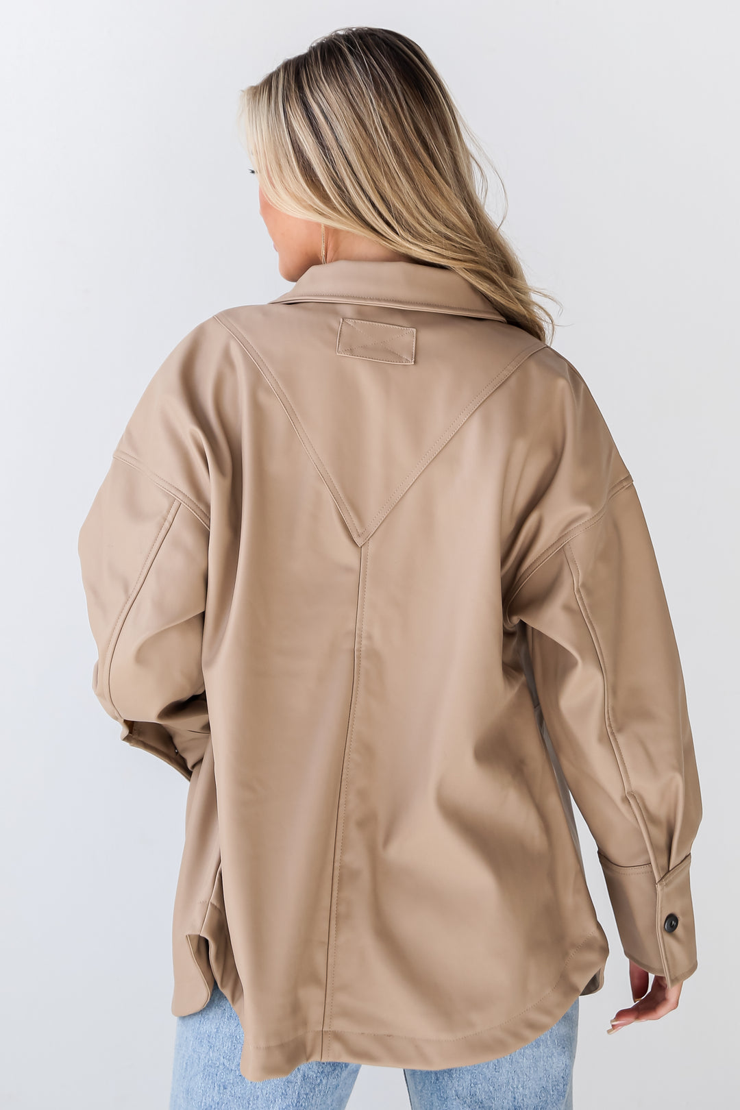 Taupe Leather Shacket back view