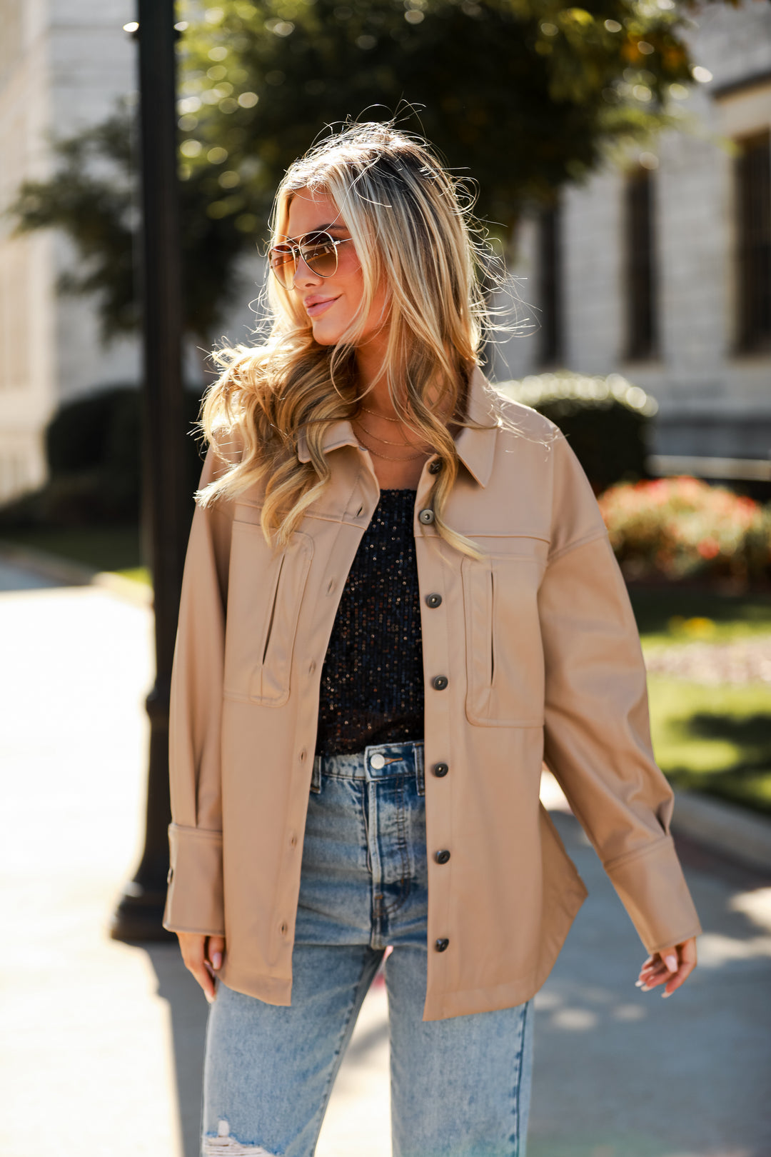 trendy Taupe Leather Shacket