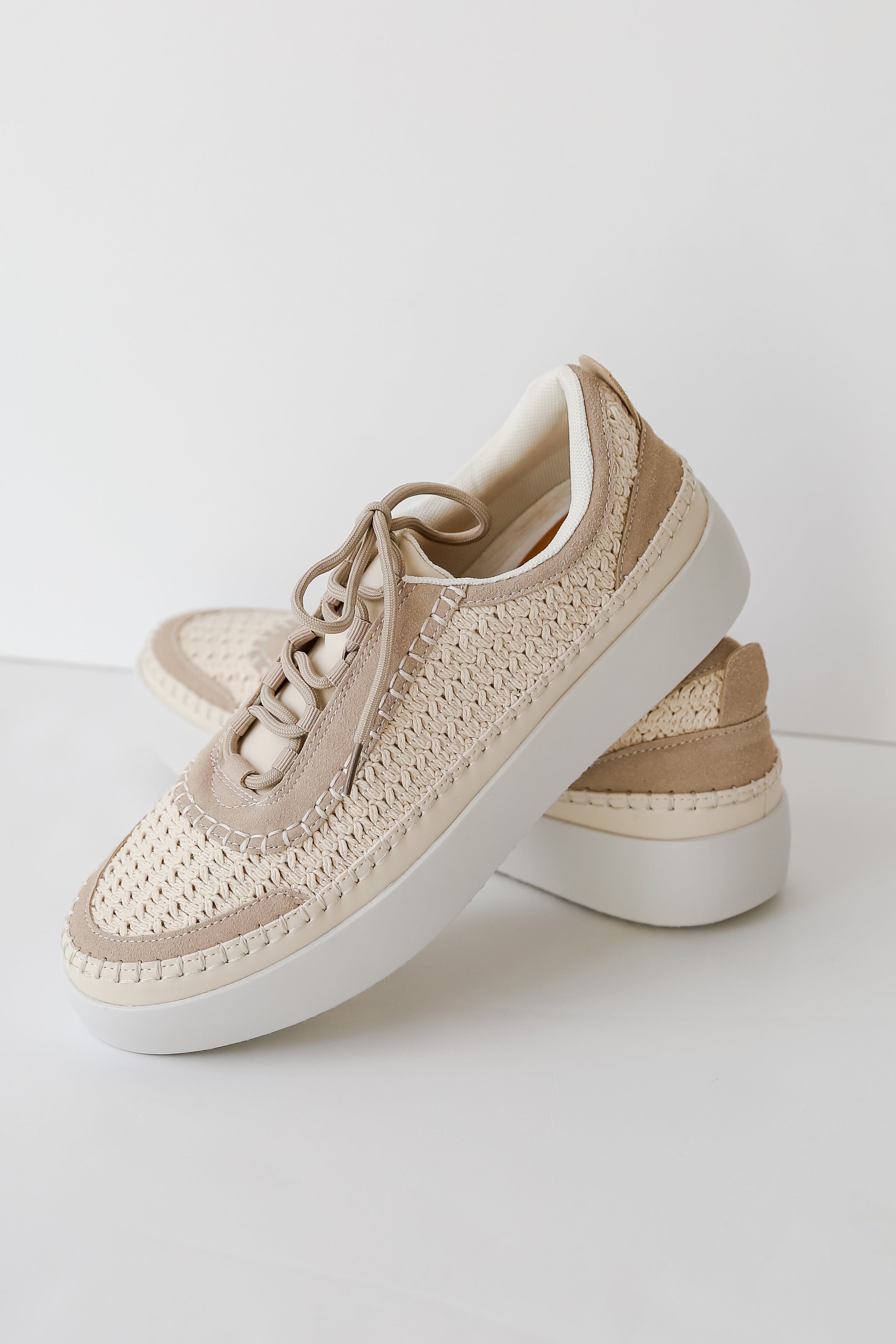 Cream Crochet Platform Sneakers for women