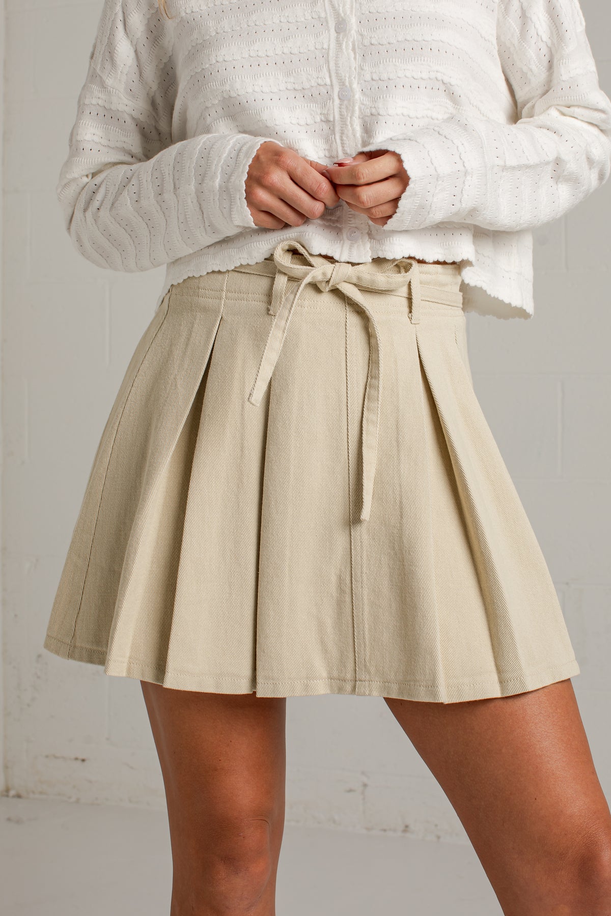 Prepared To Impress Taupe Pleated Mini Skirt