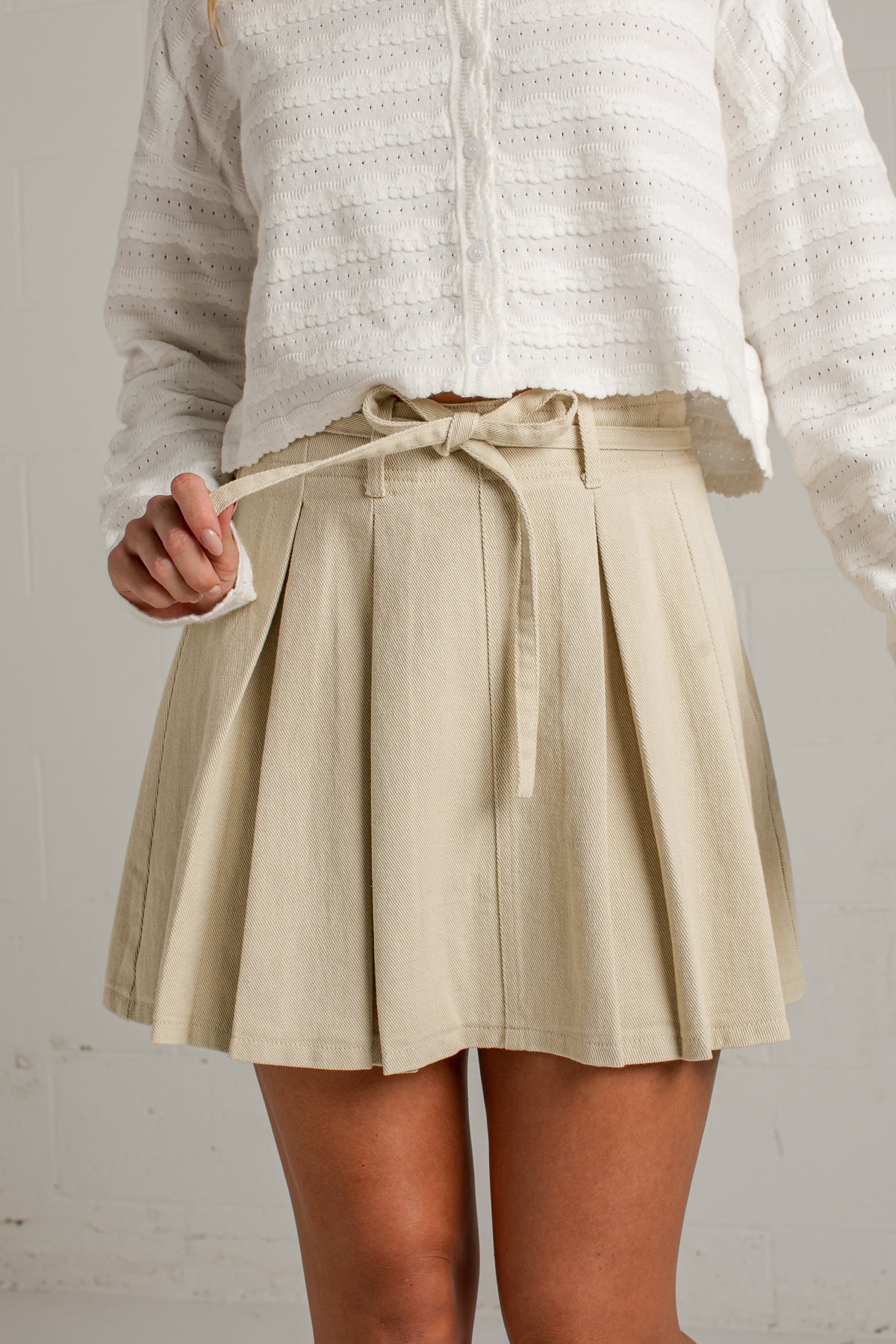 Prepared To Impress Taupe Pleated Mini Skirt