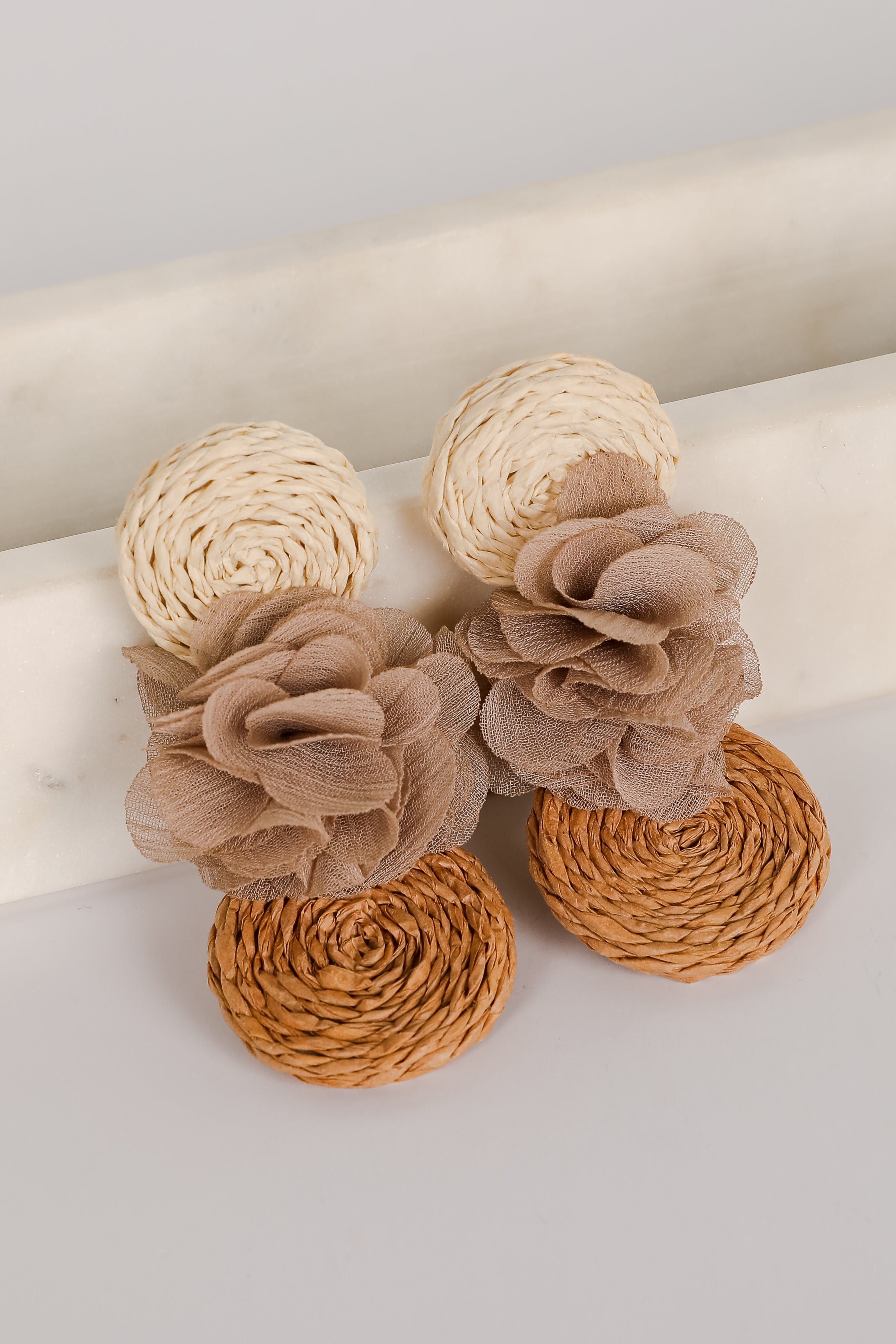 Scarlett Taupe Straw Statement Drop Earrings