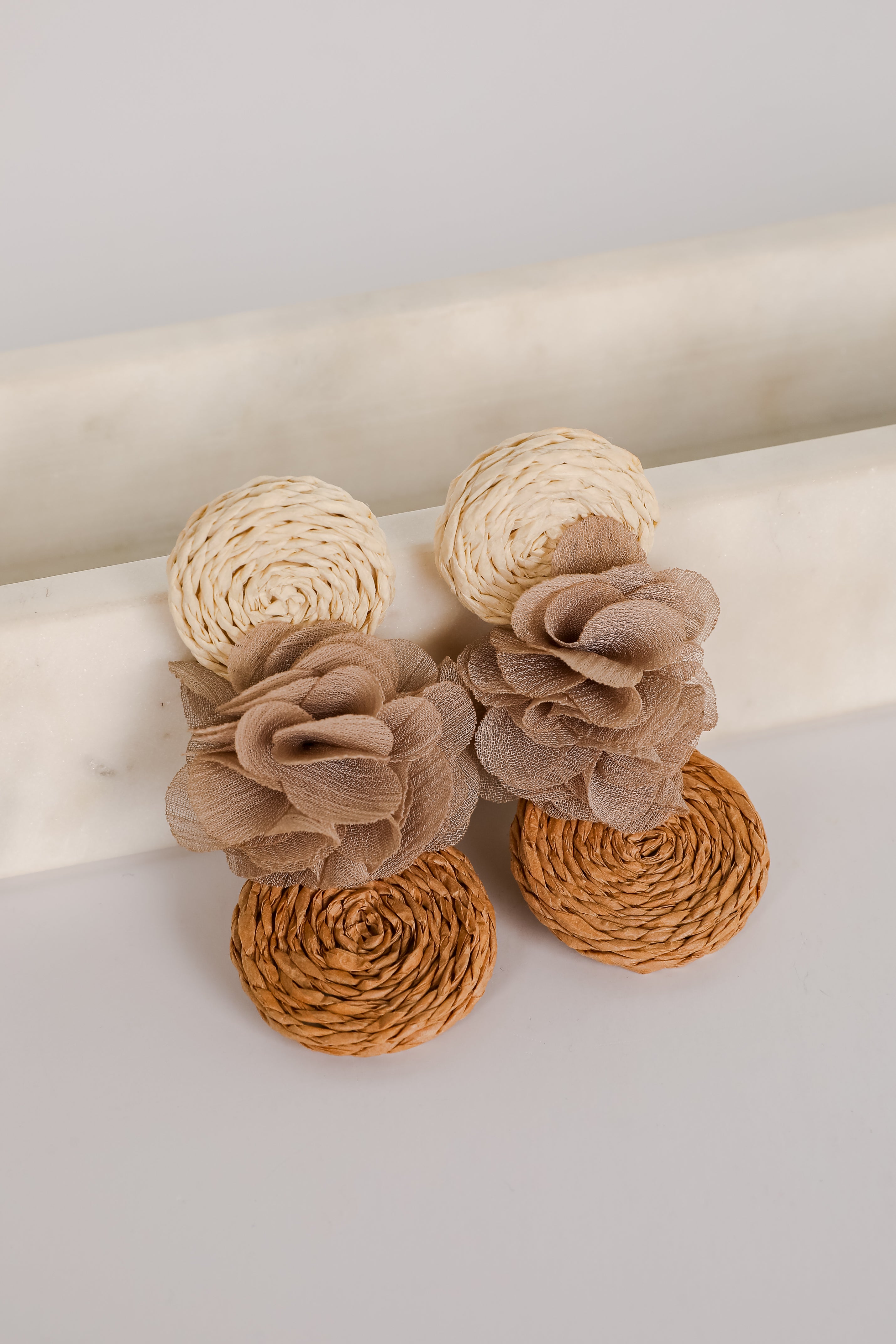 Scarlett Taupe Straw Statement Drop Earrings