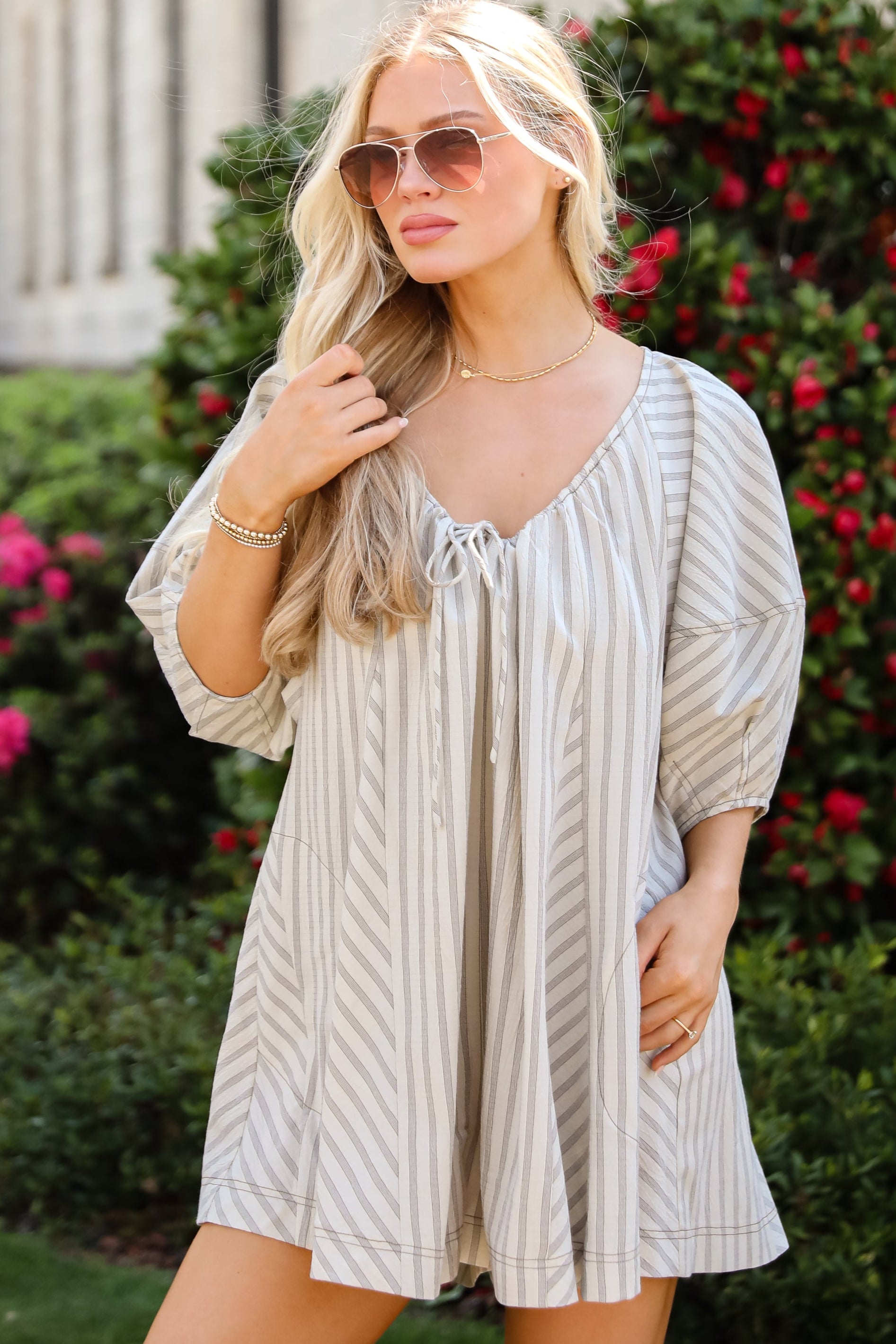 Give You Everything Light Taupe Striped Romper