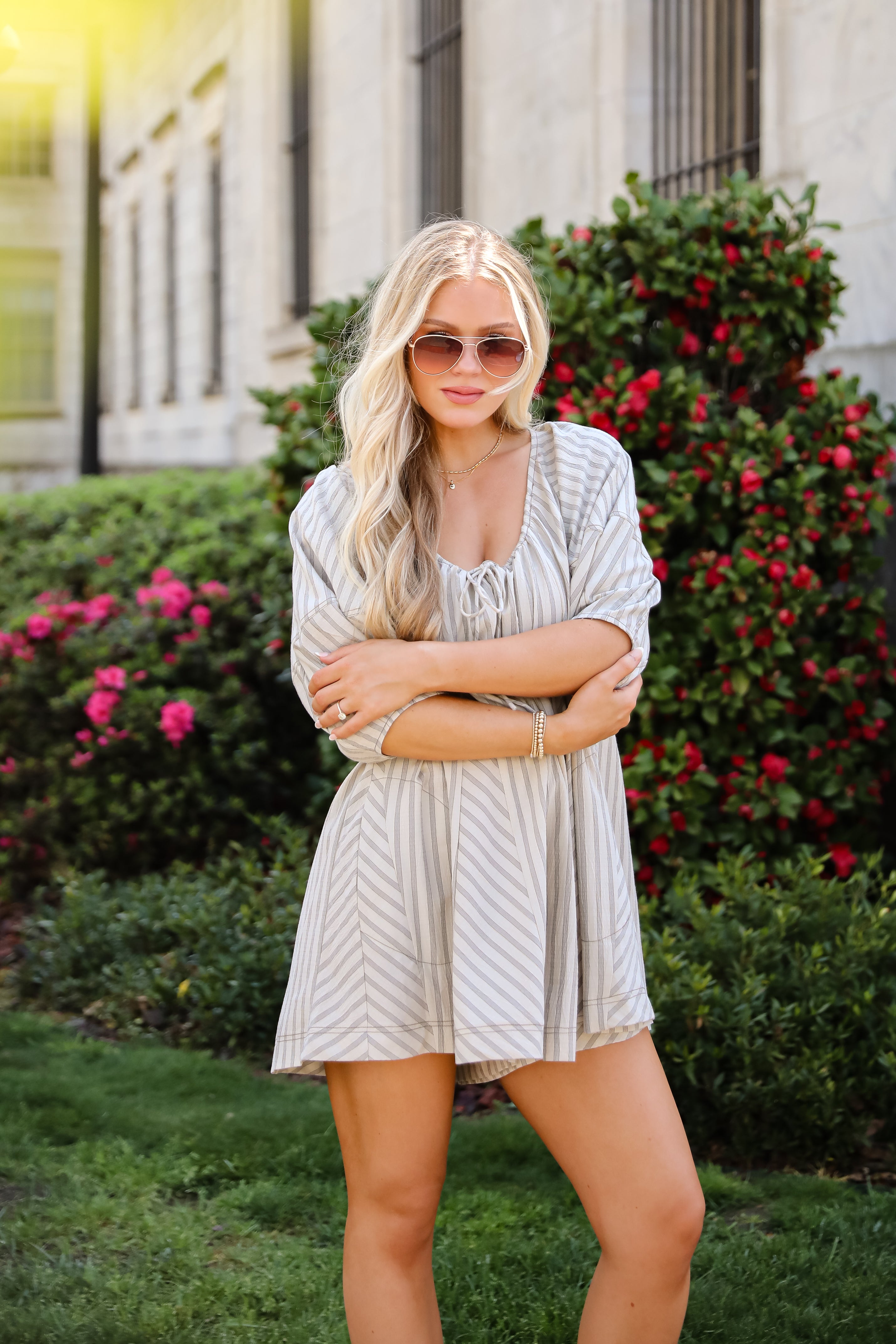 Give You Everything Light Taupe Striped Romper