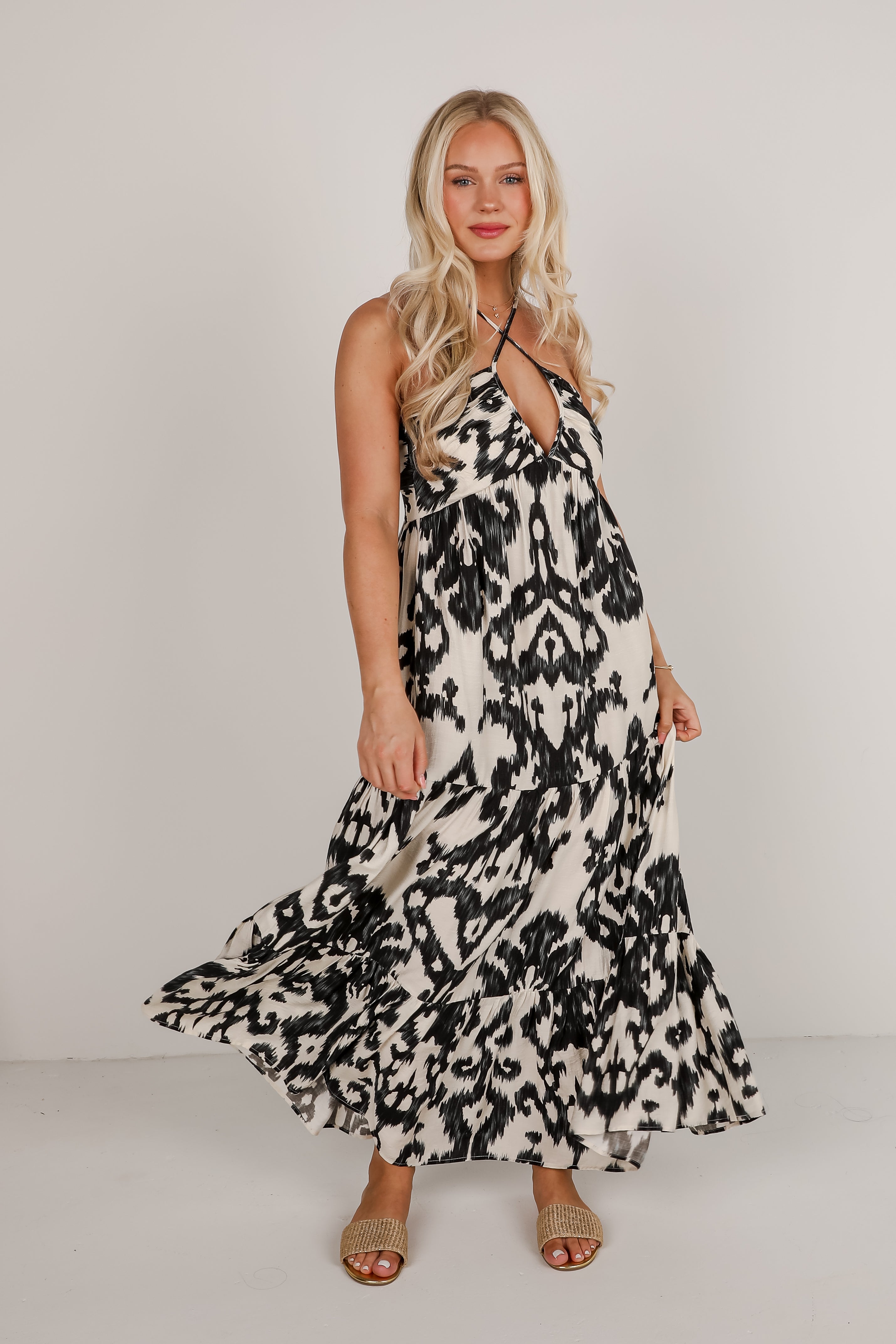 All The Fun Taupe Tiered Maxi Dress