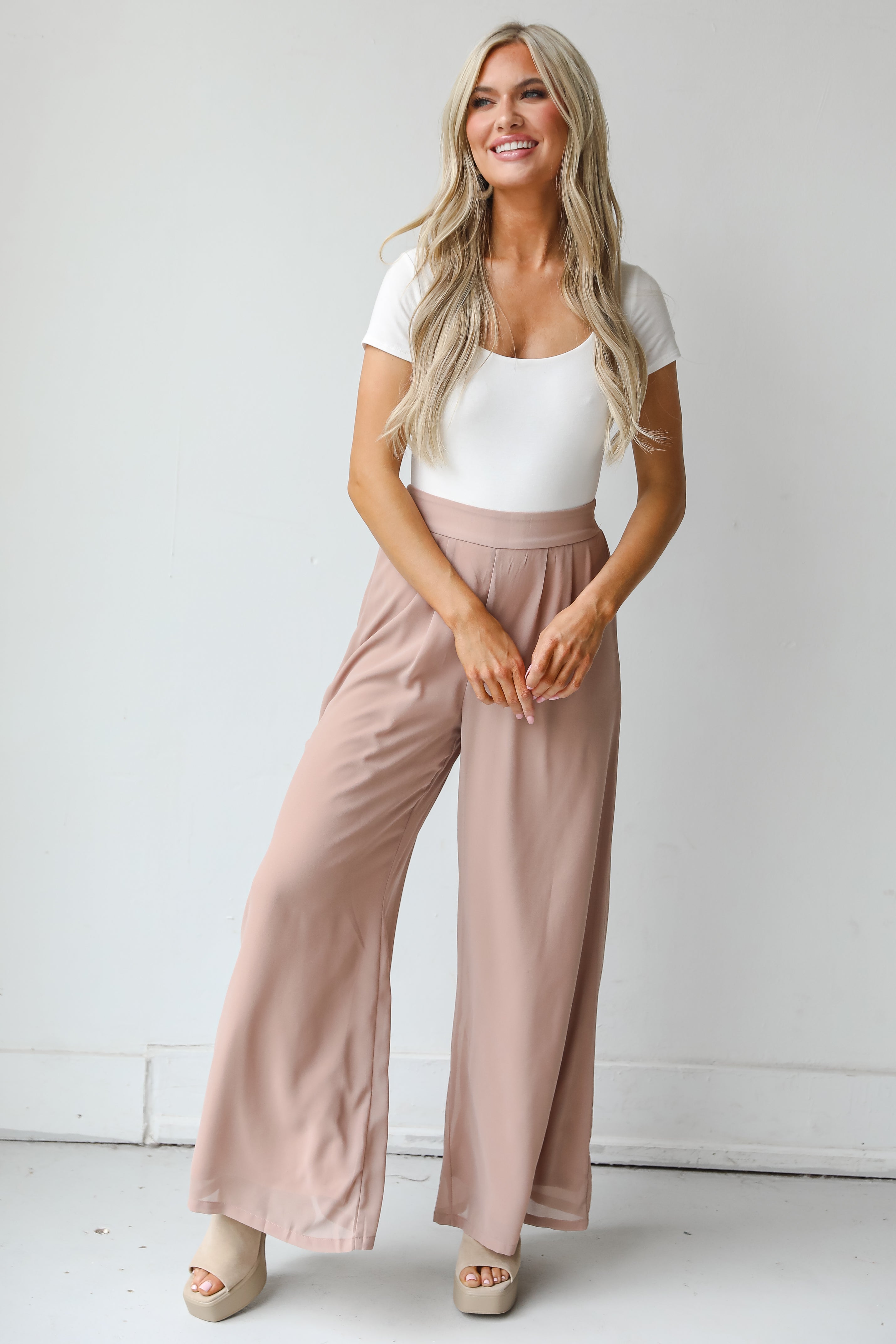 taupe Wide Leg Pants
