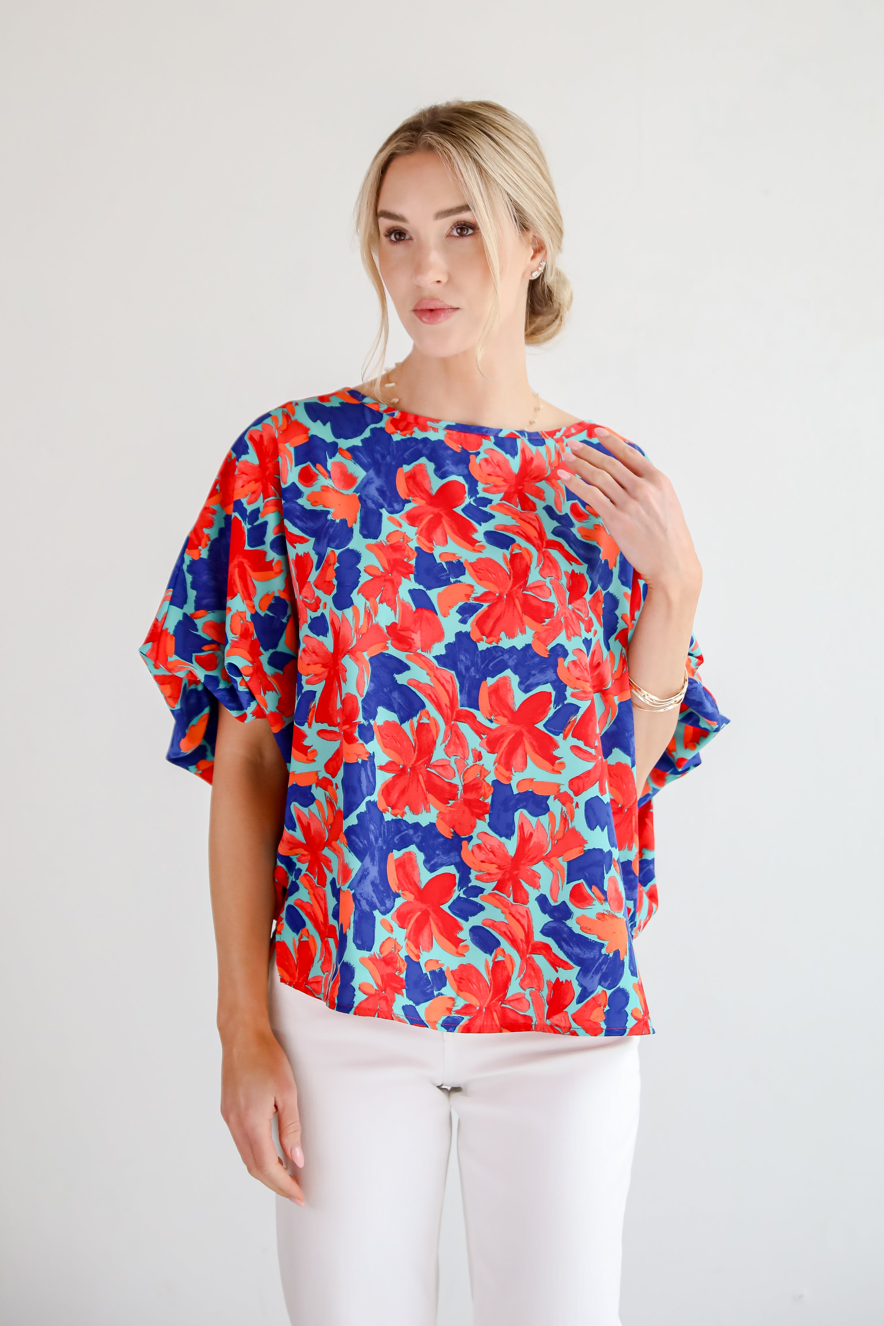 Adoring Whimsy Teal Floral Blouse