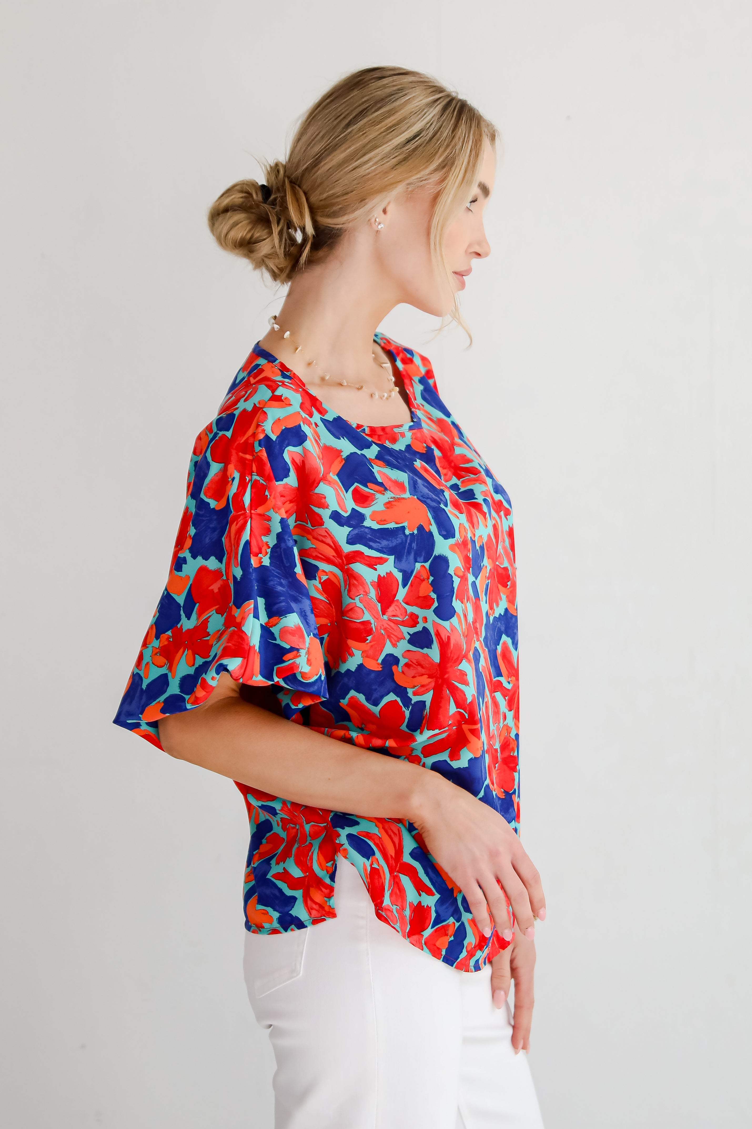Adoring Whimsy Teal Floral Blouse