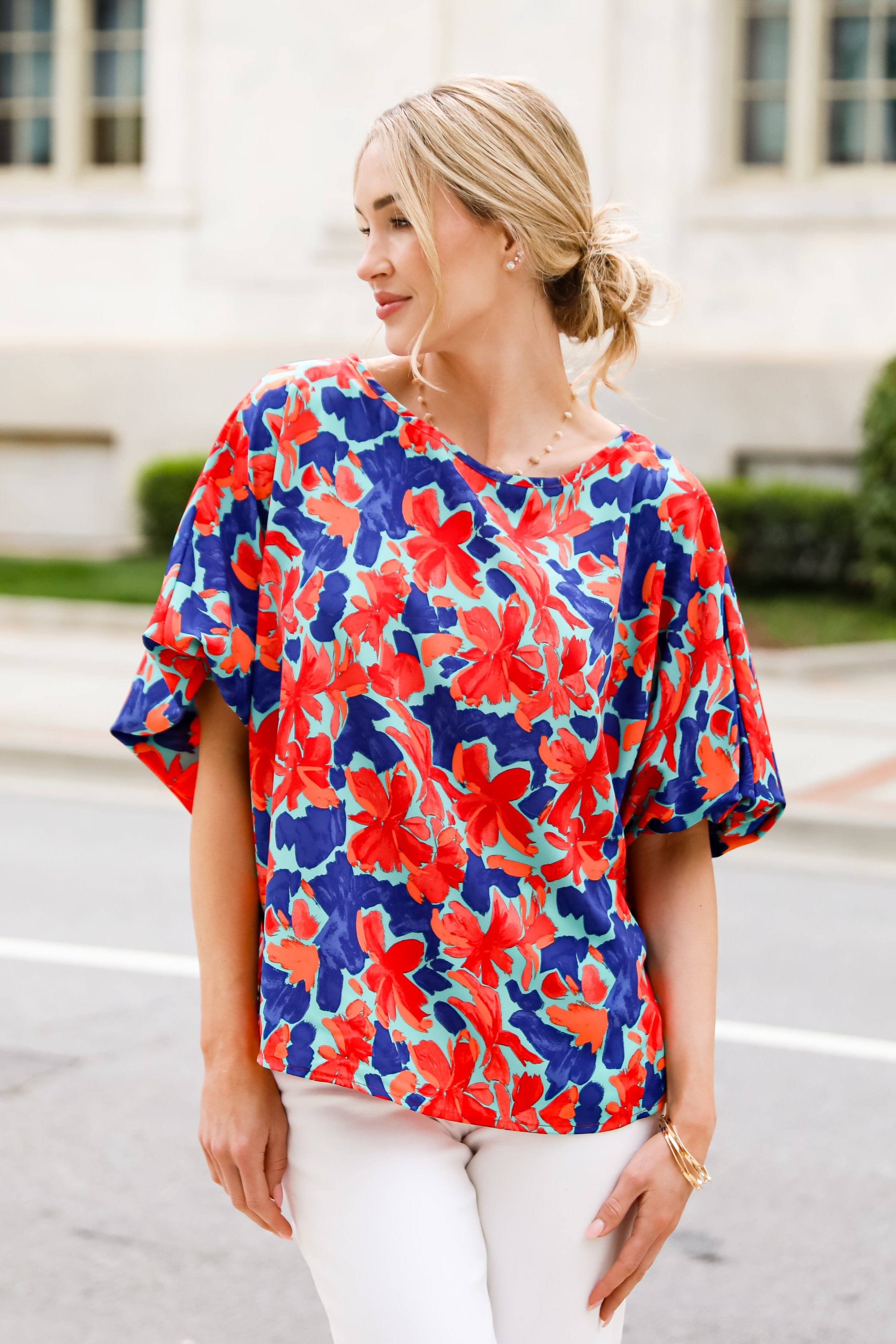 Adoring Whimsy Teal Floral Blouse