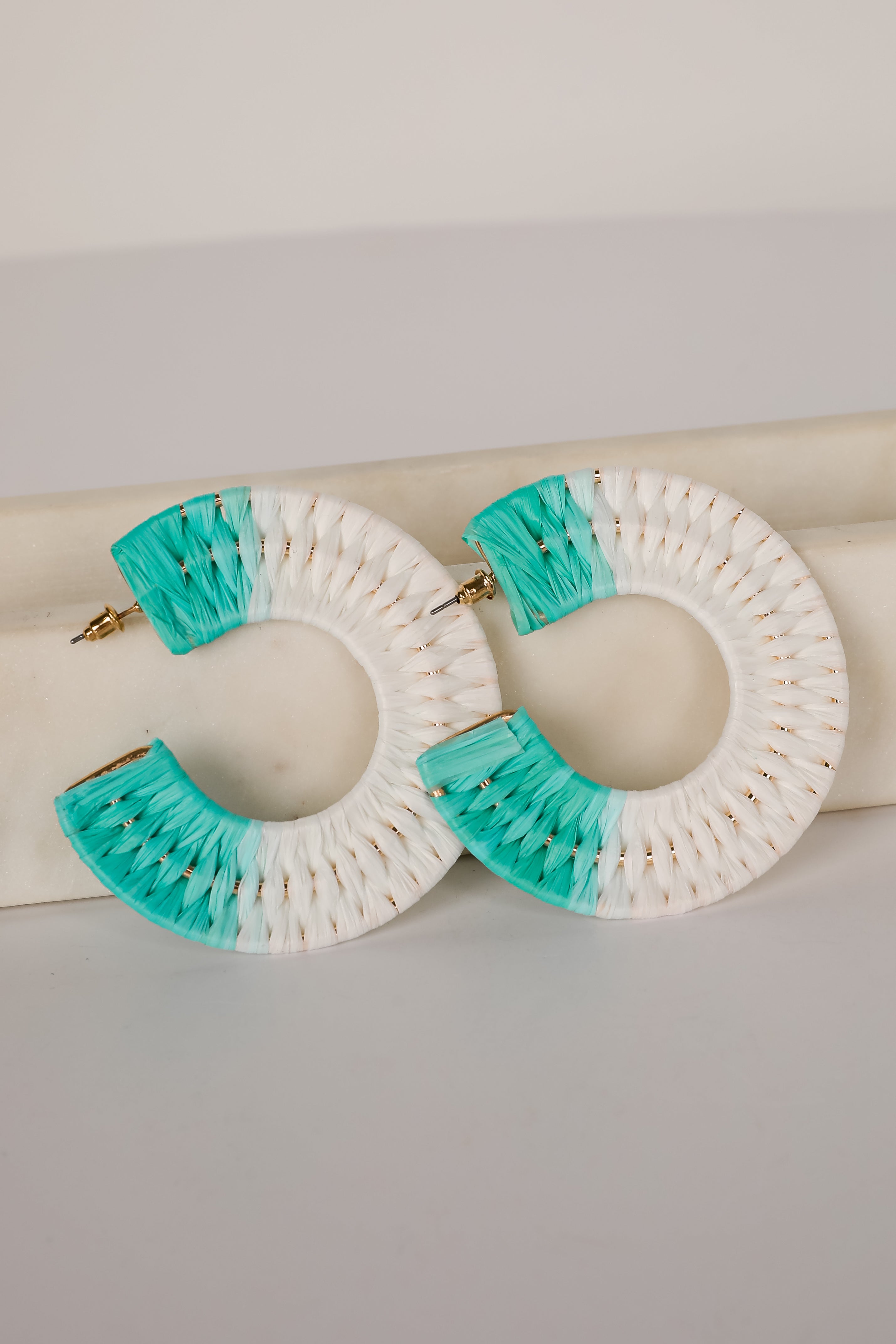 Callie Aqua Straw Hoop Earrings