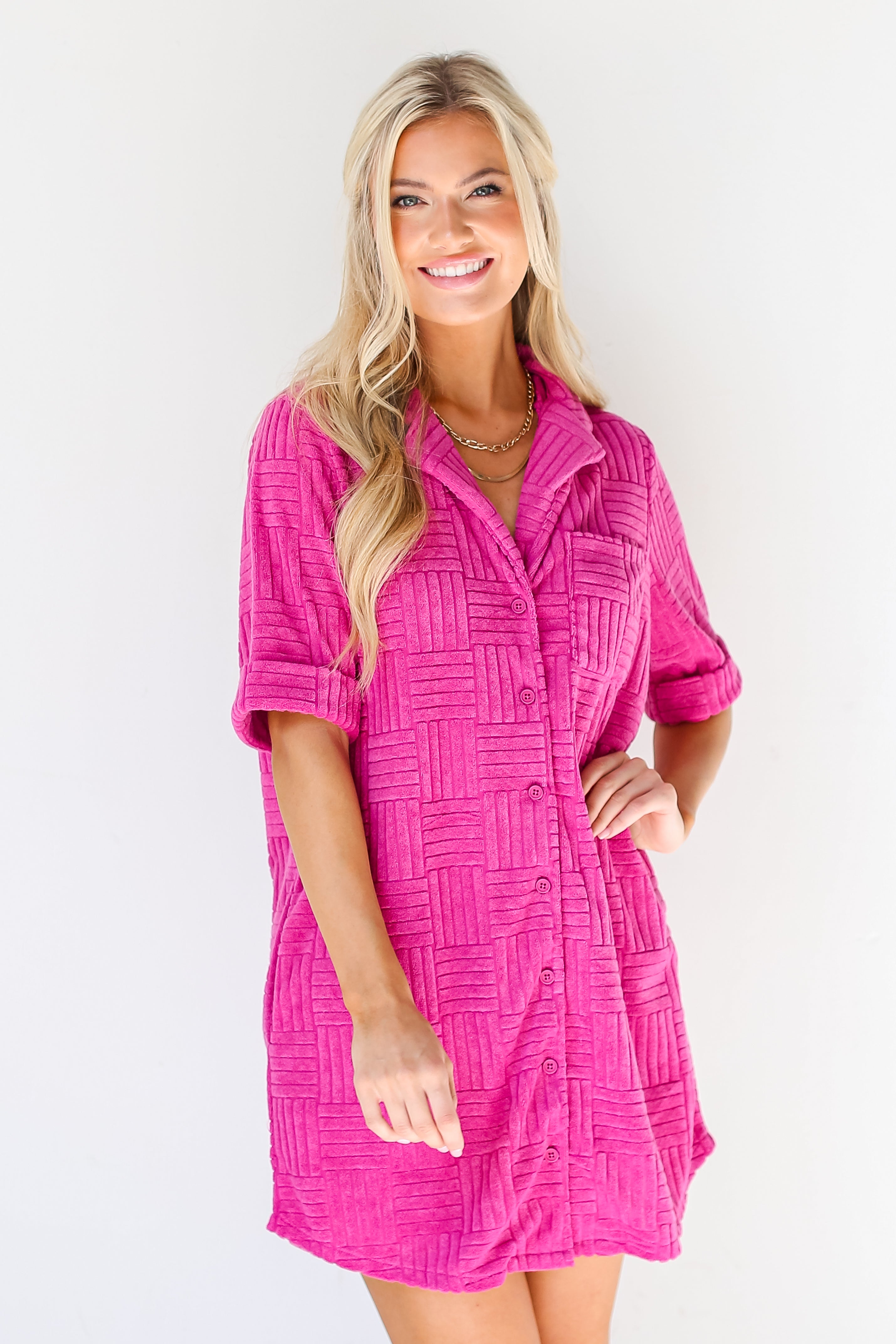 pink Terry Cloth Mini Dress front view