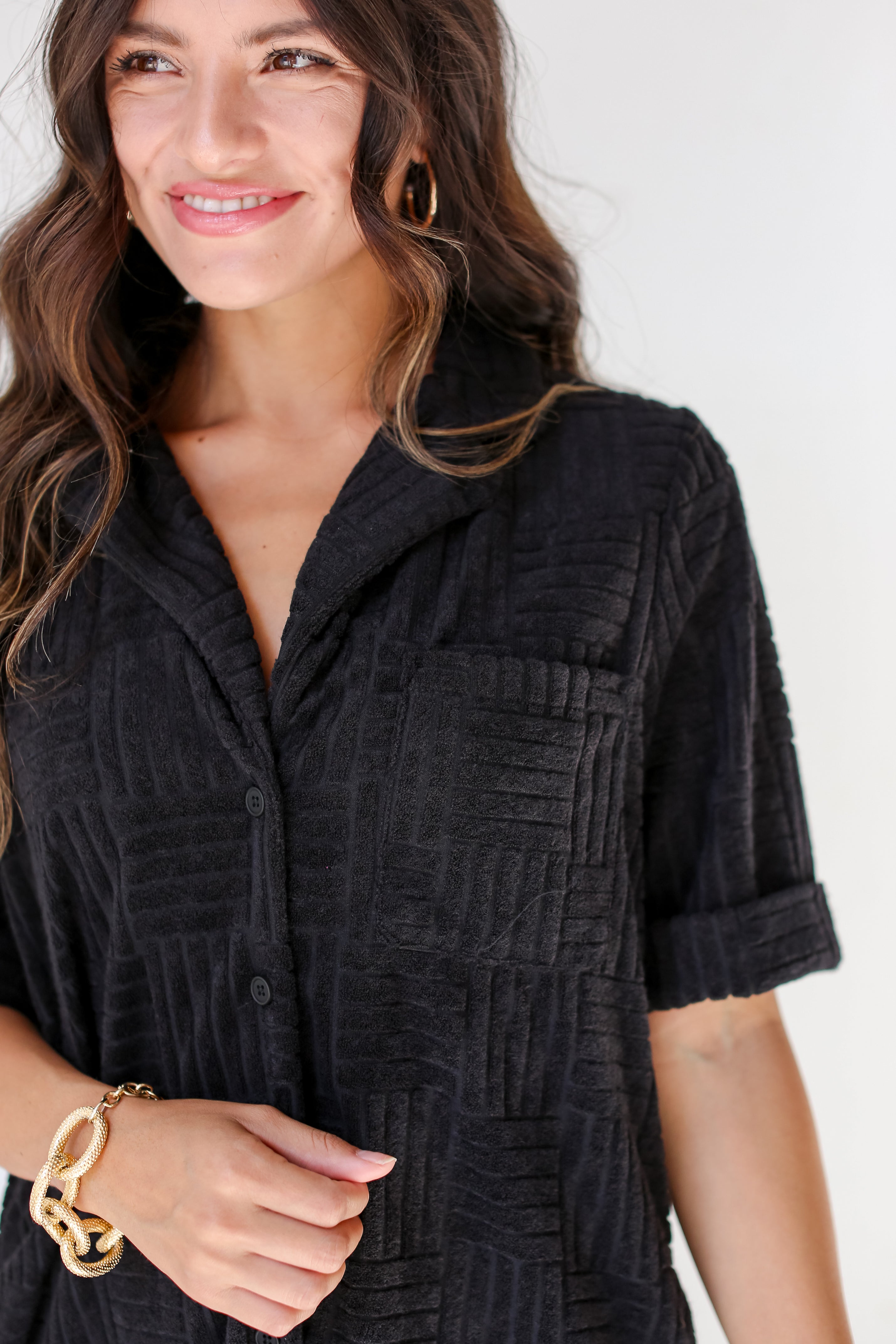 black Terry Cloth Mini Dress close up