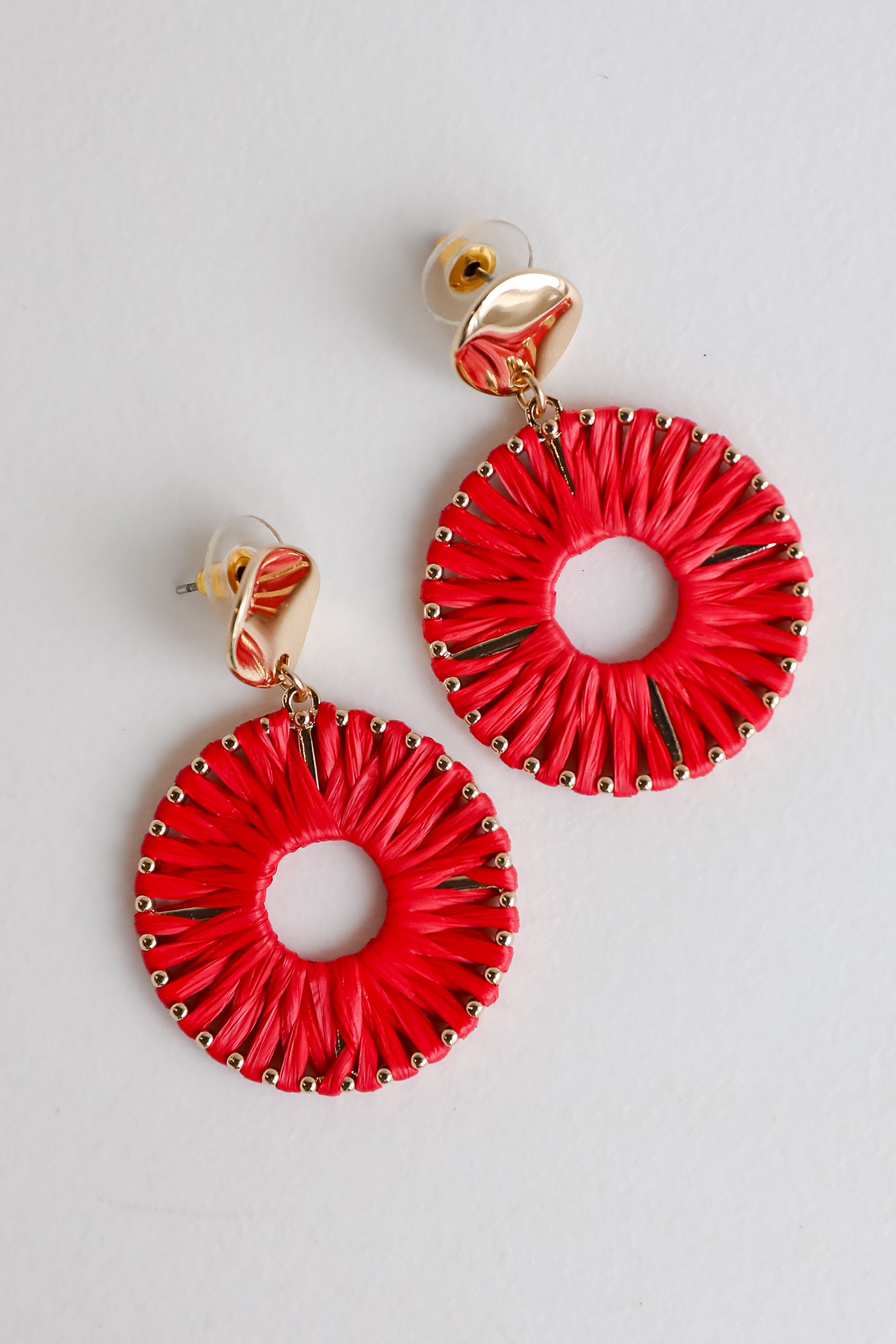 red Straw Statement Earrings