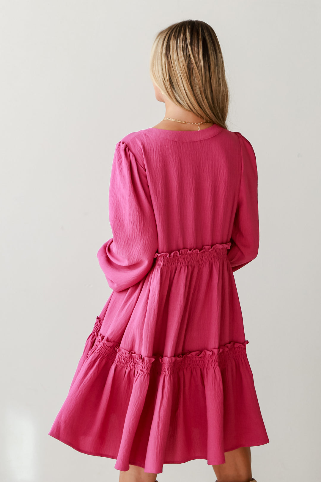 pink Tiered Mini Dress back view