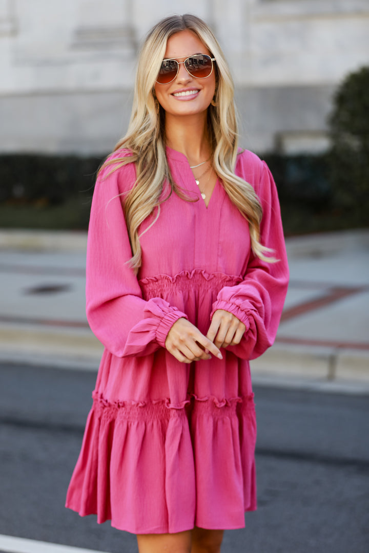 pink Tiered Mini Dress