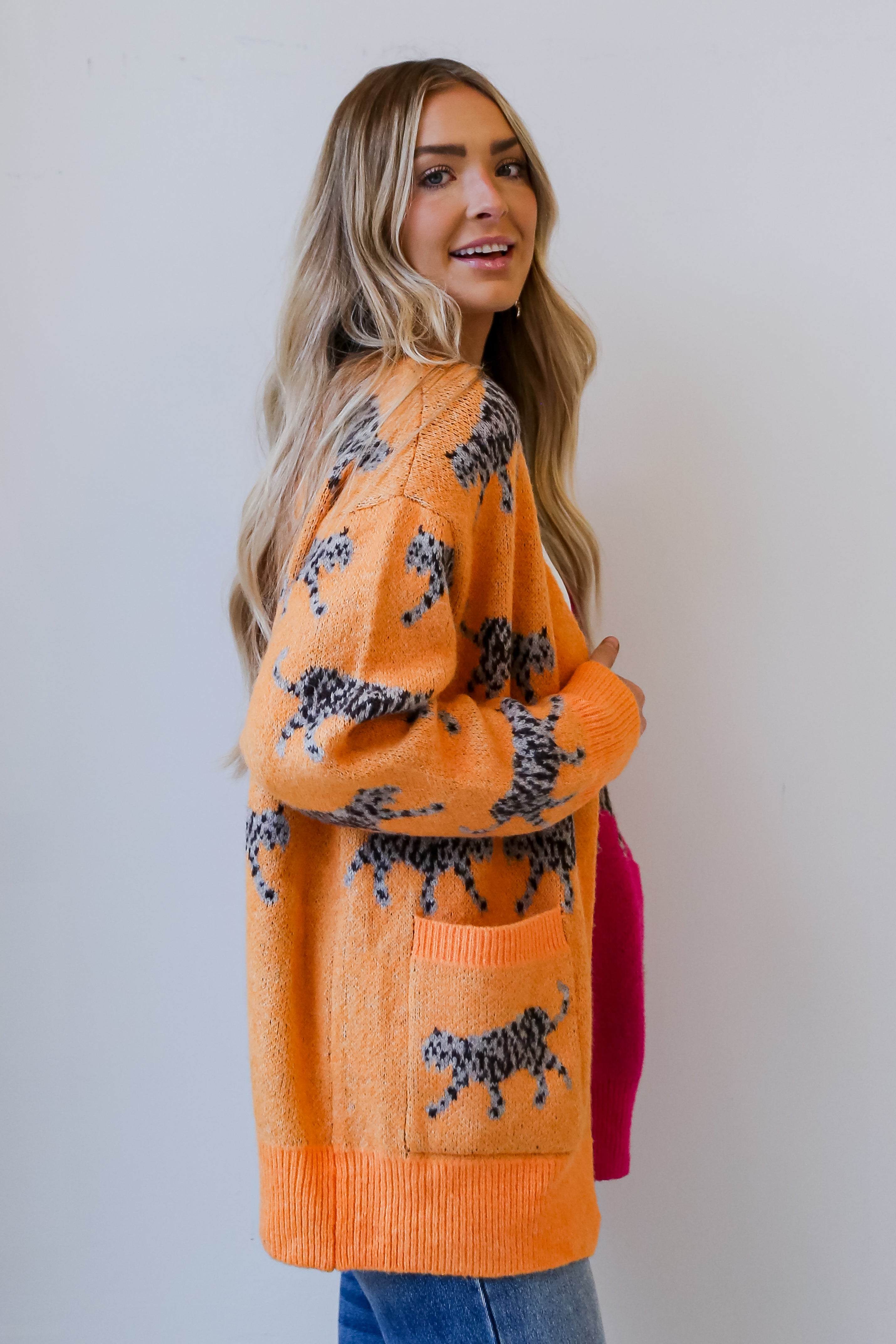 Color Block Tiger Cardigan side view