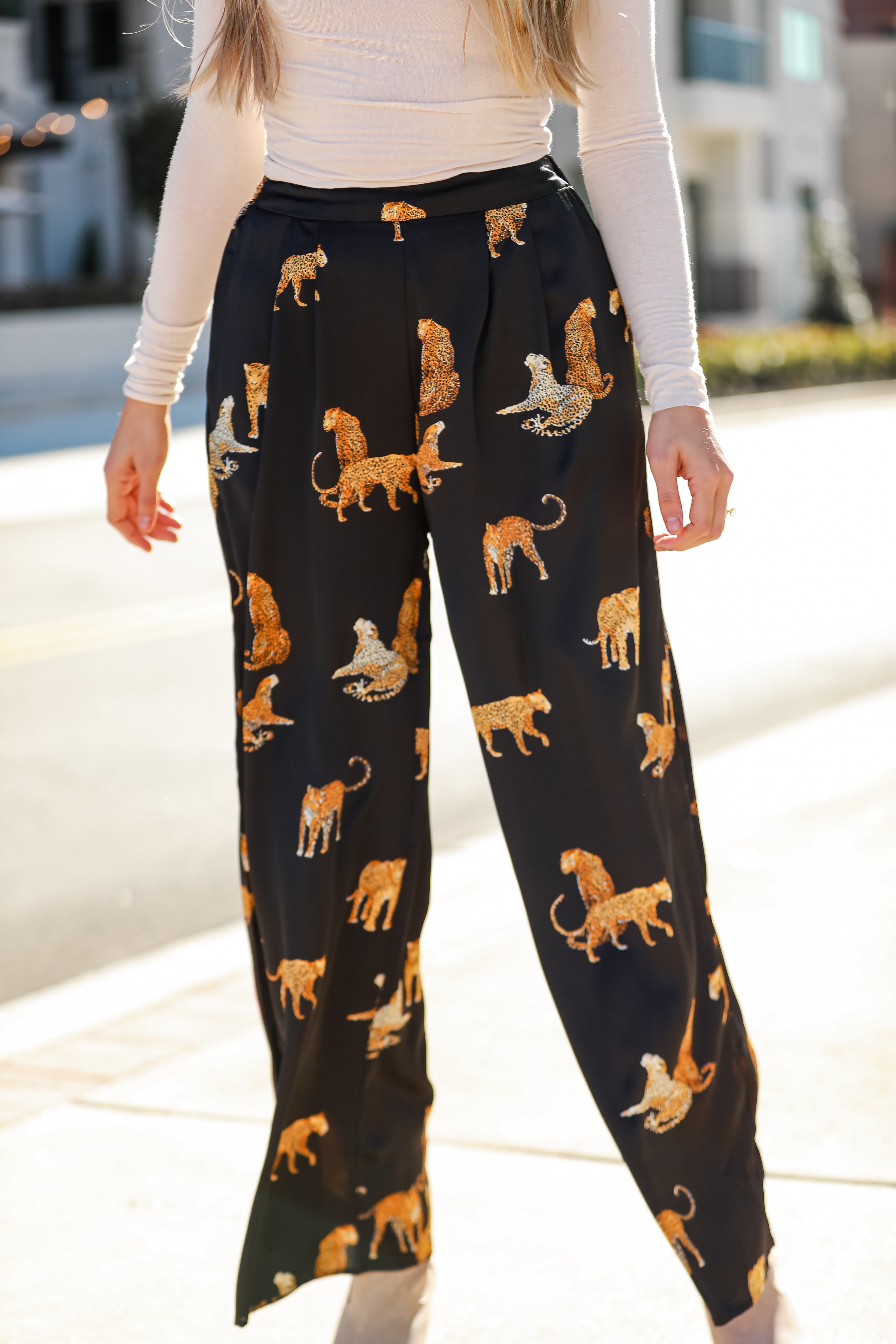 Black Cheetah Wide Leg Pants