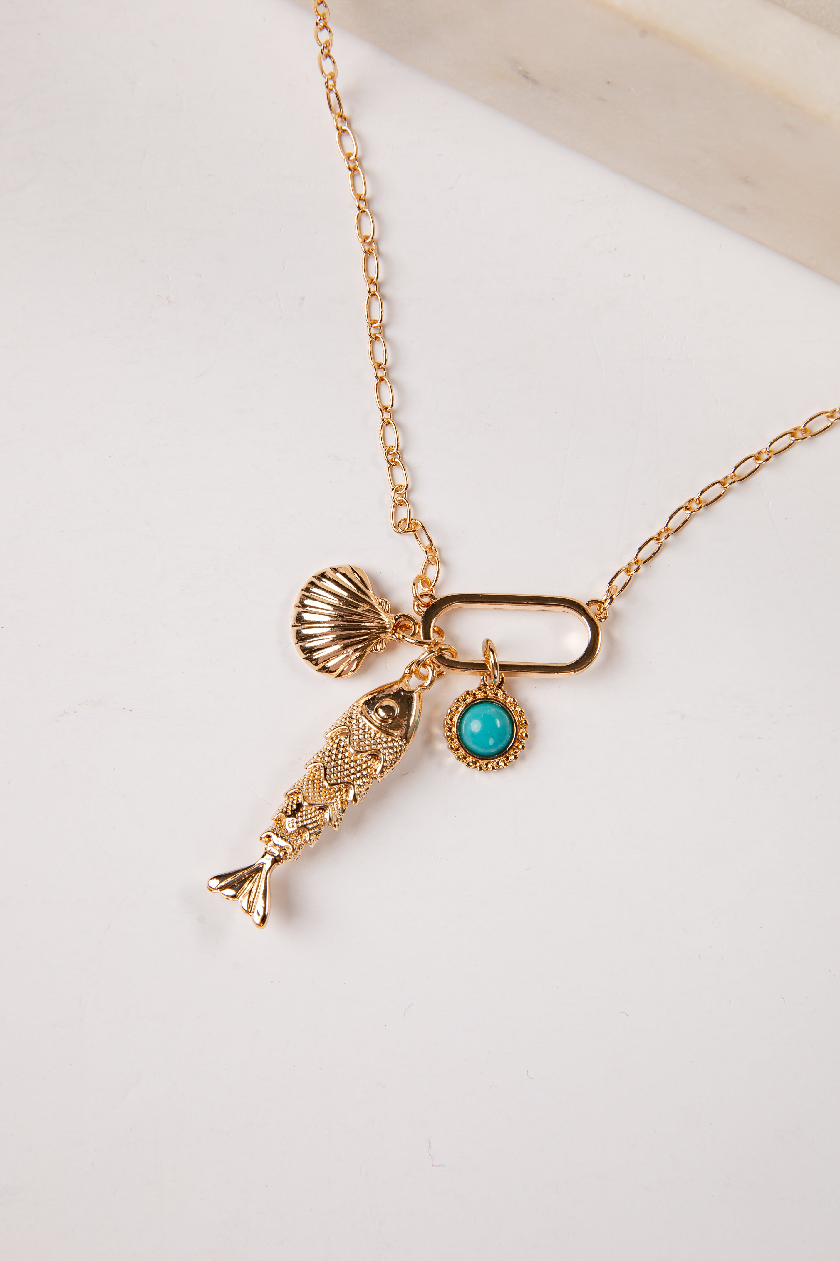 blue Maren Coastal Charm Gold Necklace