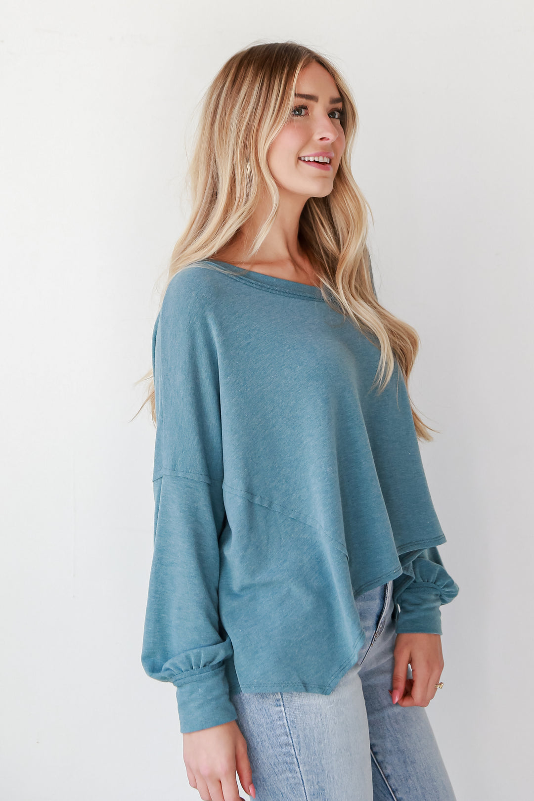 blue Oversized Knit Top side view