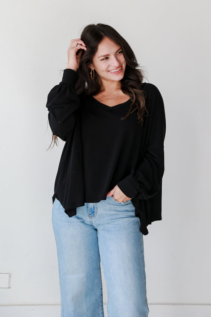 black Oversized Knit Top front view