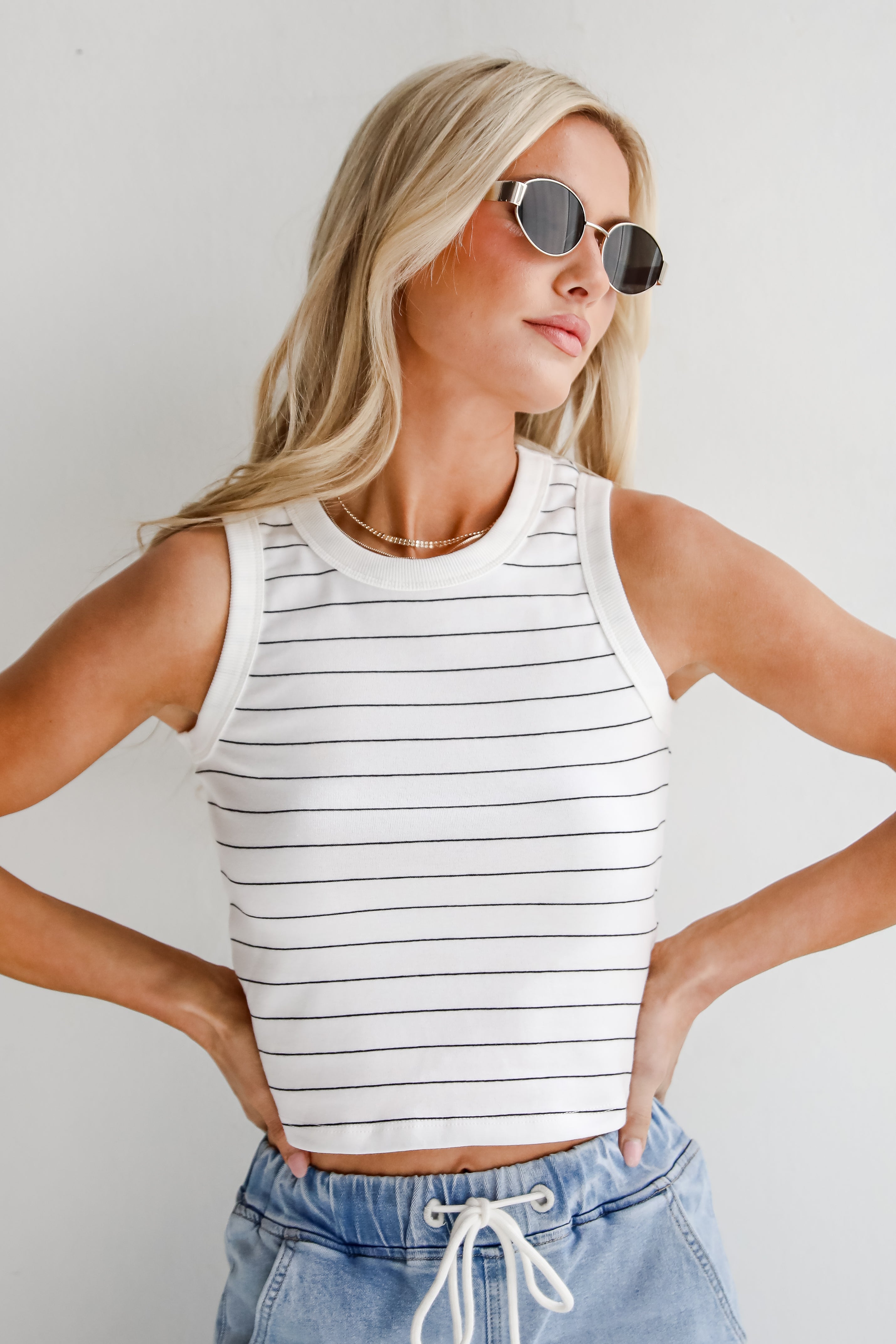 Capri Everyday White/Black Striped Tank