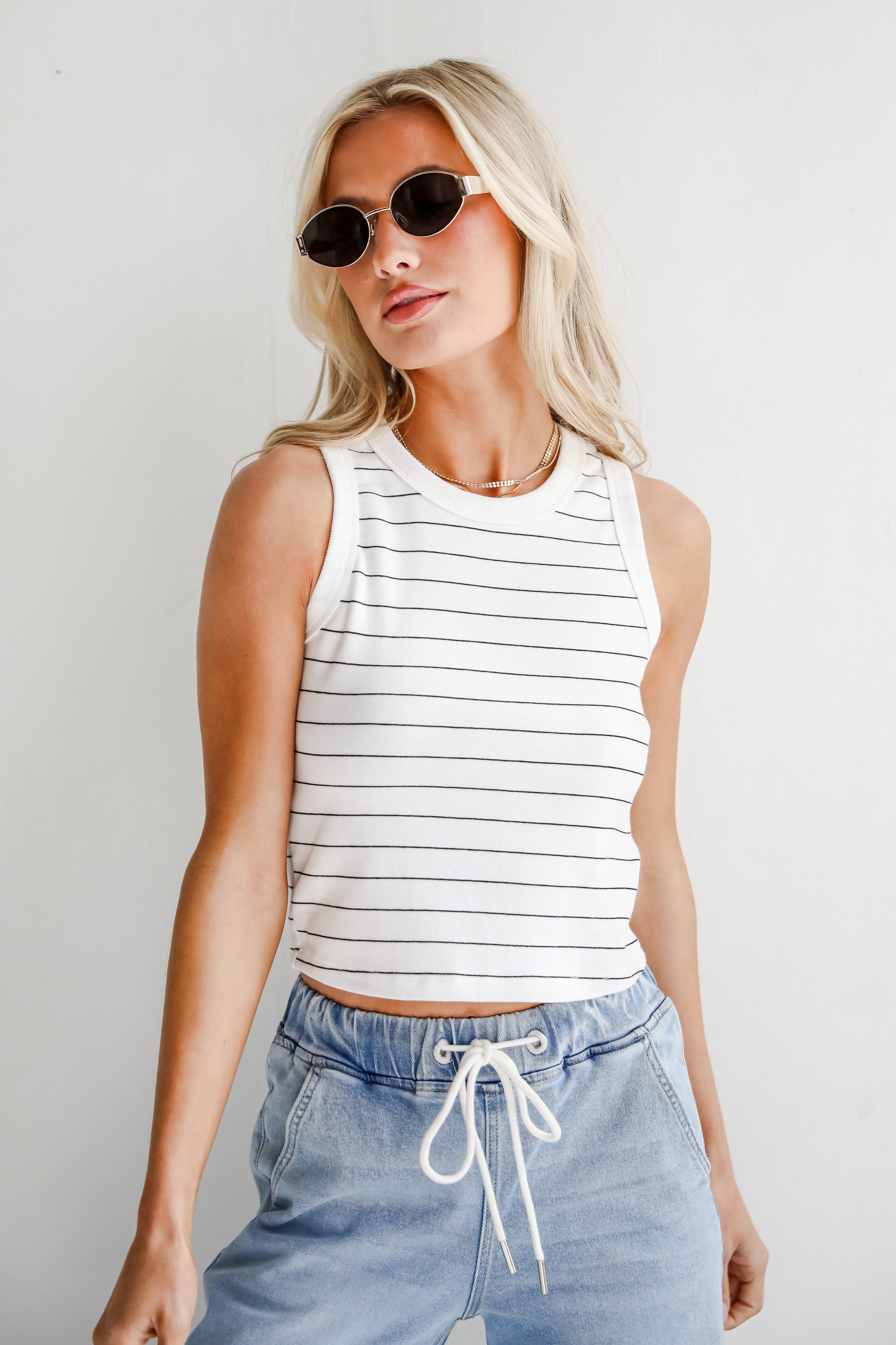 Capri Everyday White/Black Striped Tank