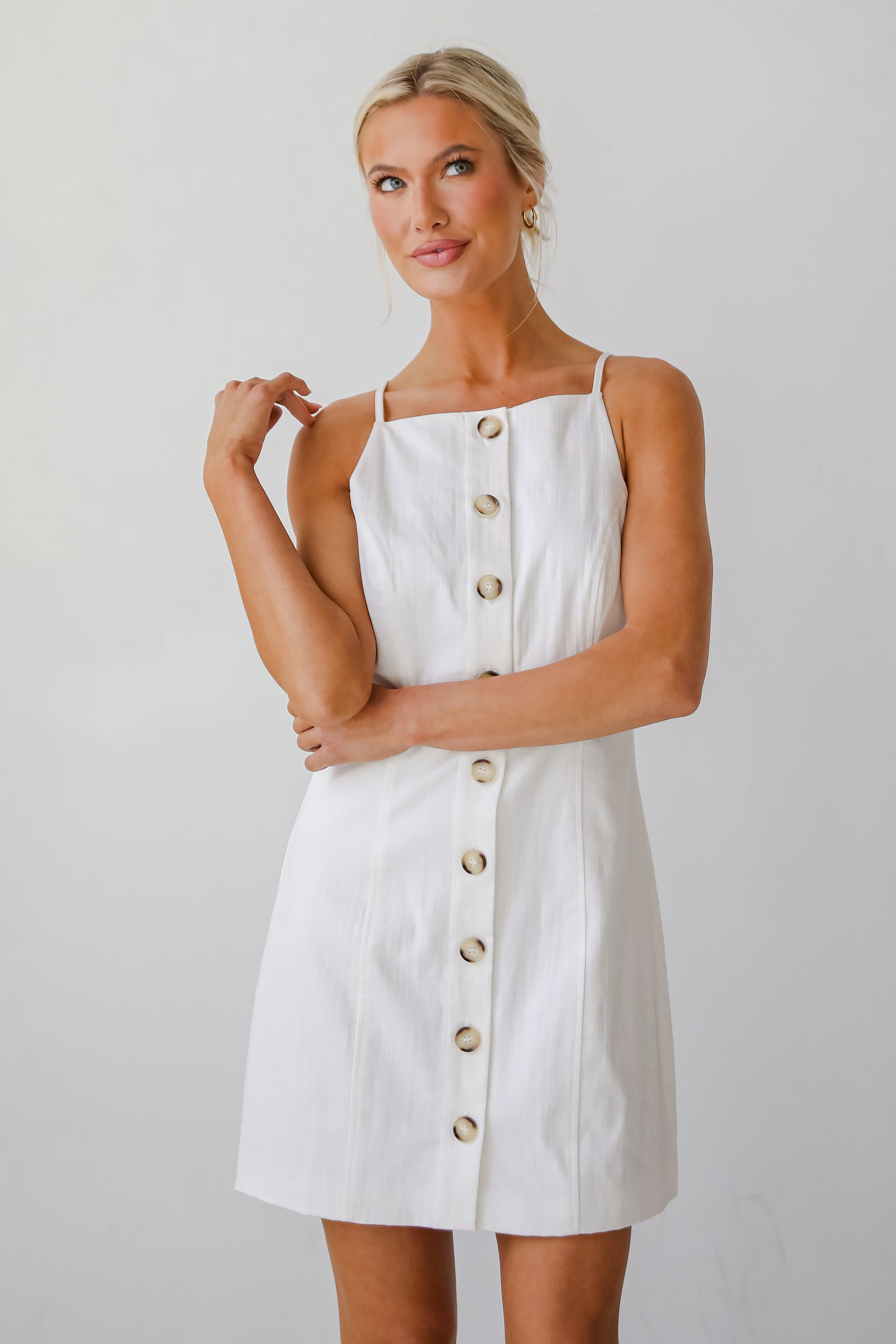 Precious Destiny White Button Front Mini Dress